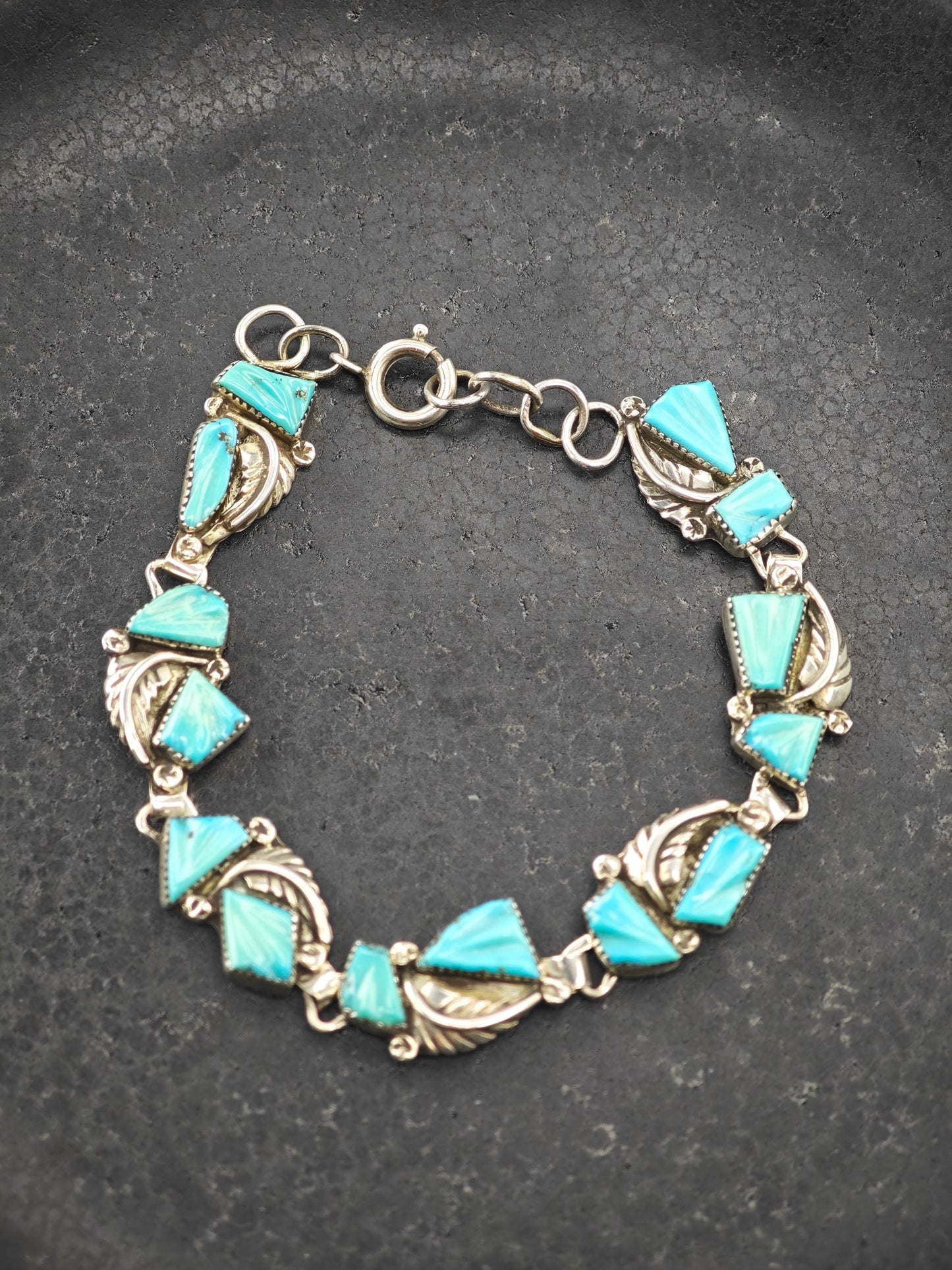 Zuni, Native American Carved Turquoise Bracelet Sterling Silver