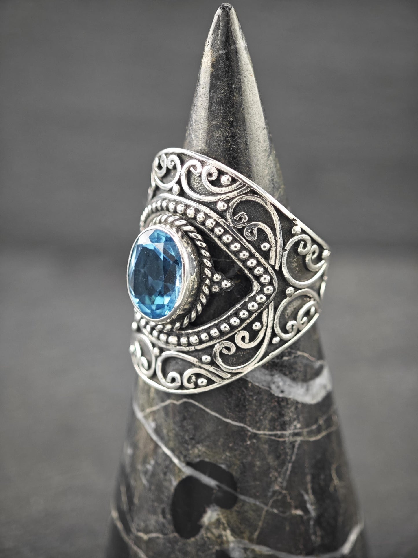 Vintage Topaz, Filigree Ring Sterling Silver