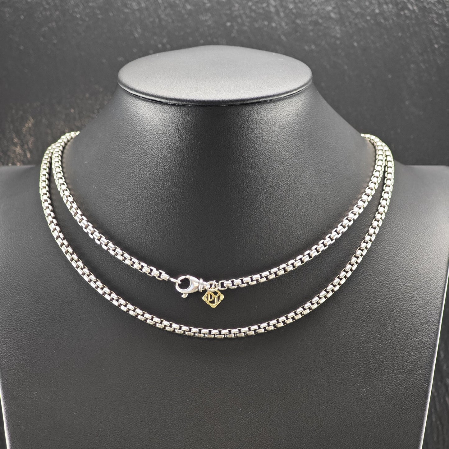 Vintage David Yurman Sterling Silver, 14K Gold Tag 3.6mm Box Chain Necklace