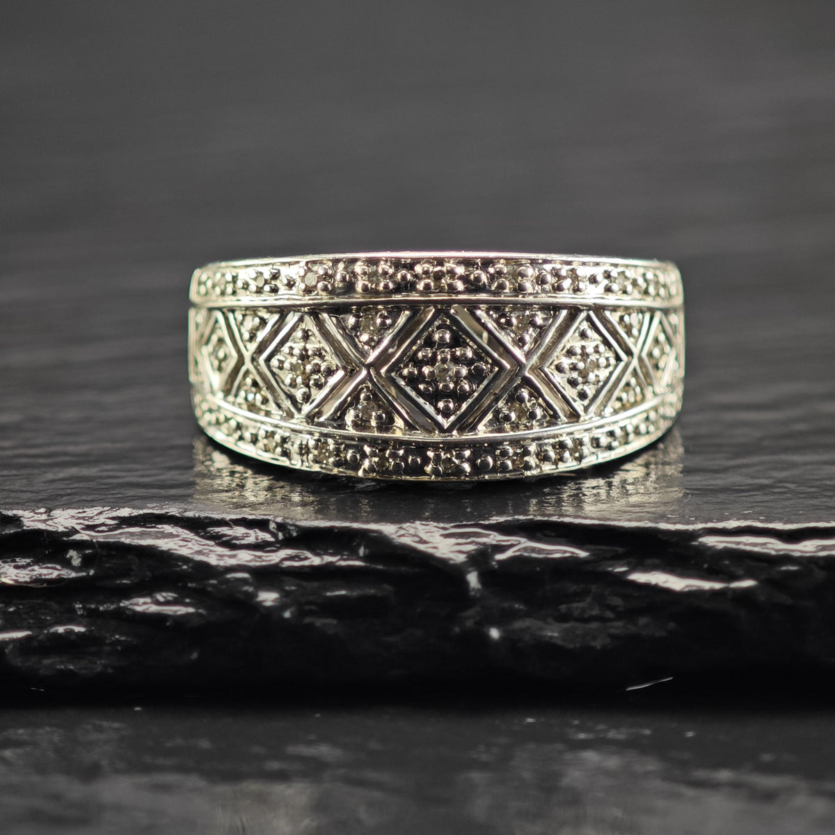 Diamond Mom Cut Out Band Sterling Silver Ring Sz 7R6845