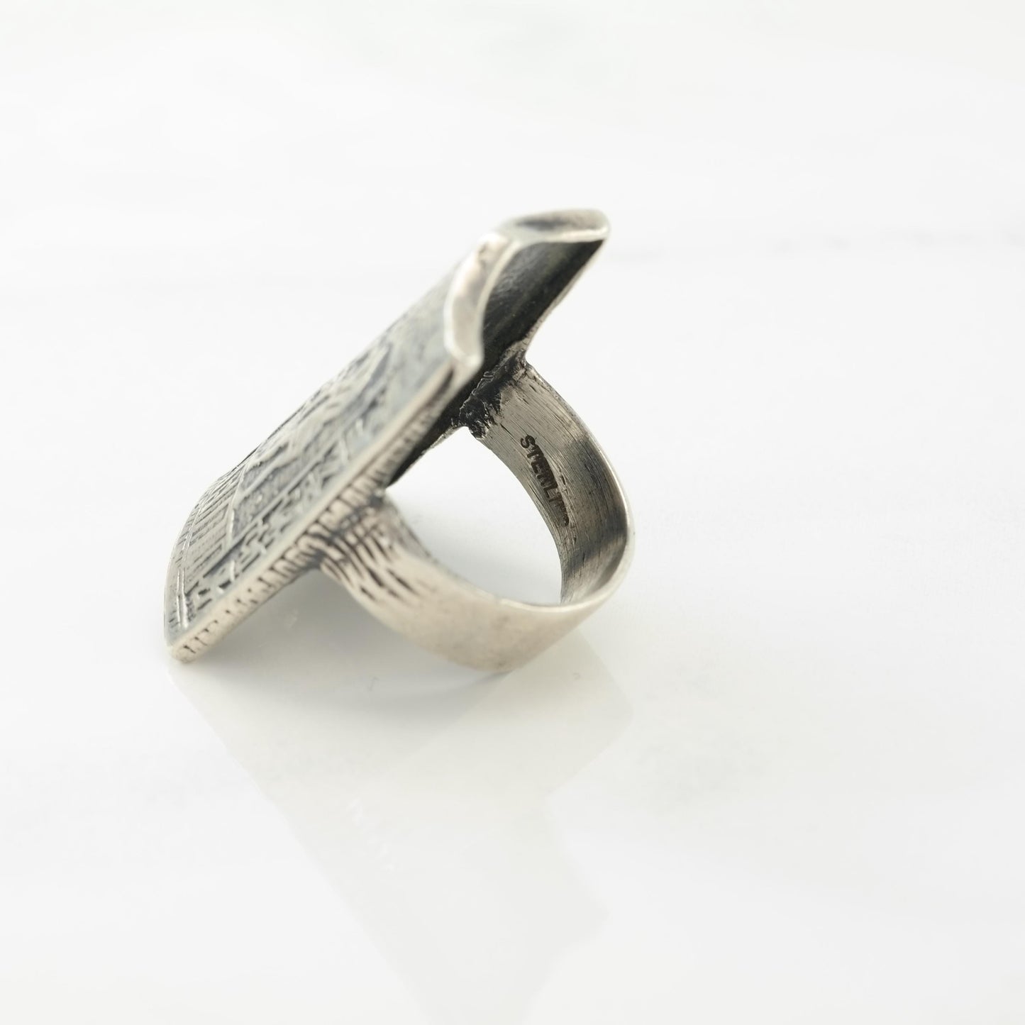 Vintage Egyptian Revival, Oxidized Sterling Silver Ring Size 5 3/4