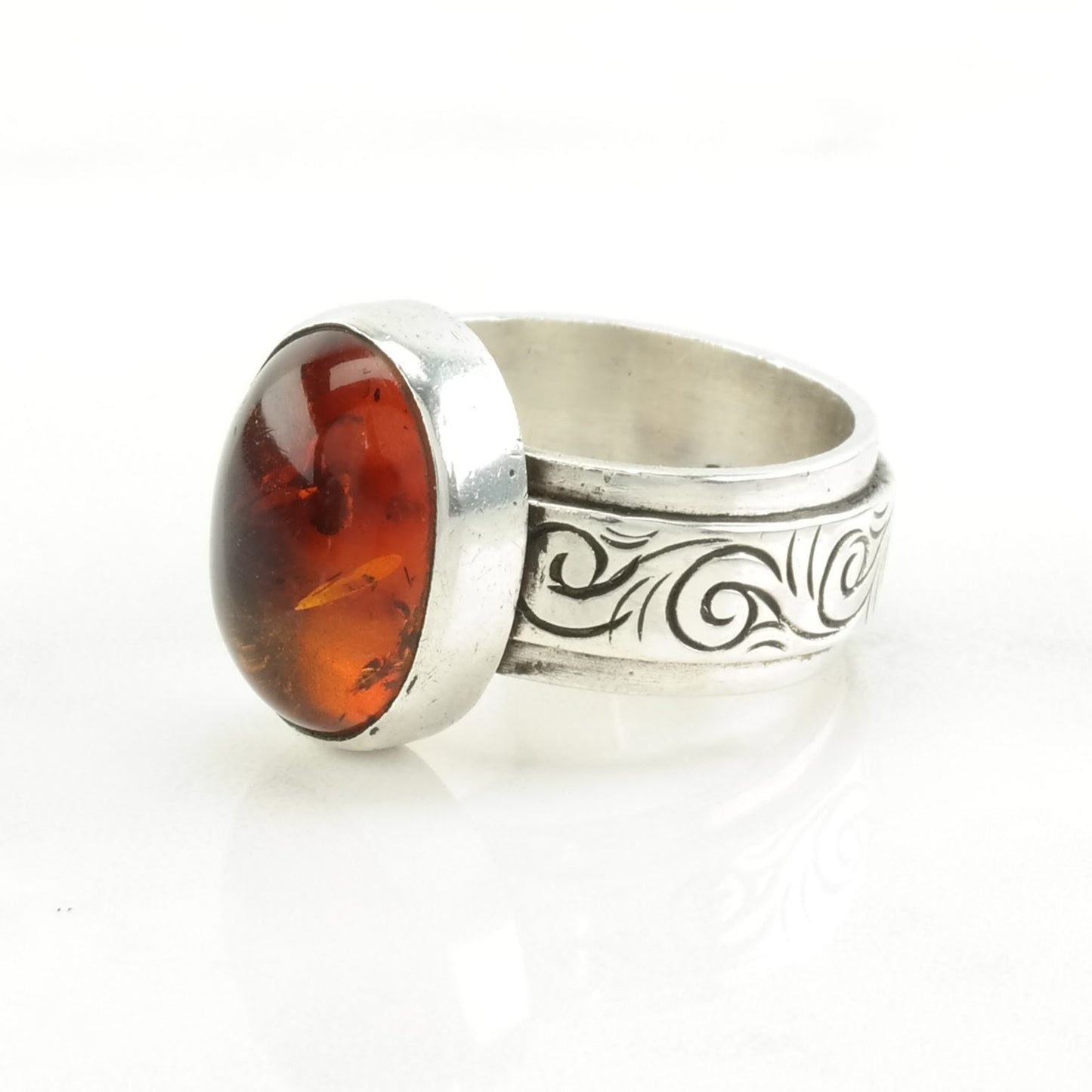 Sterling Silver Ring Amber Wave Orange Size 7 3/4