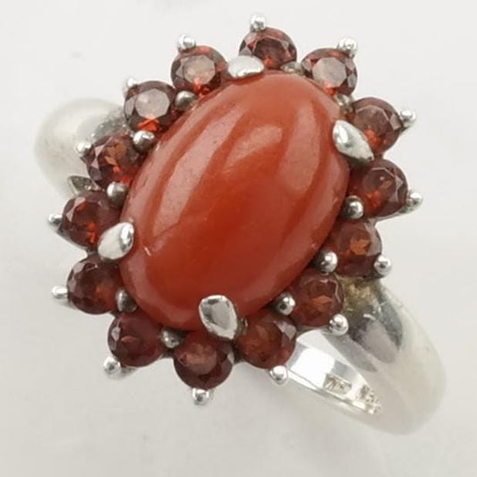 Vintage Sterling Silver Ring Carnelian Garnet Orange Size 7 1/4