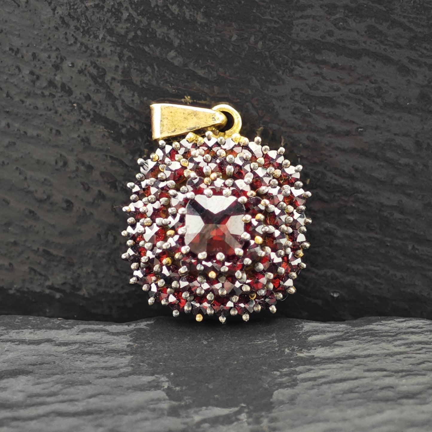 Squared Bohemian Red Garnet Pendant Sterling Silver