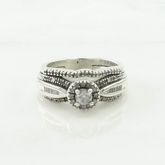 .45 cttw Silver Ring Diamond Halo Sterling Size 5