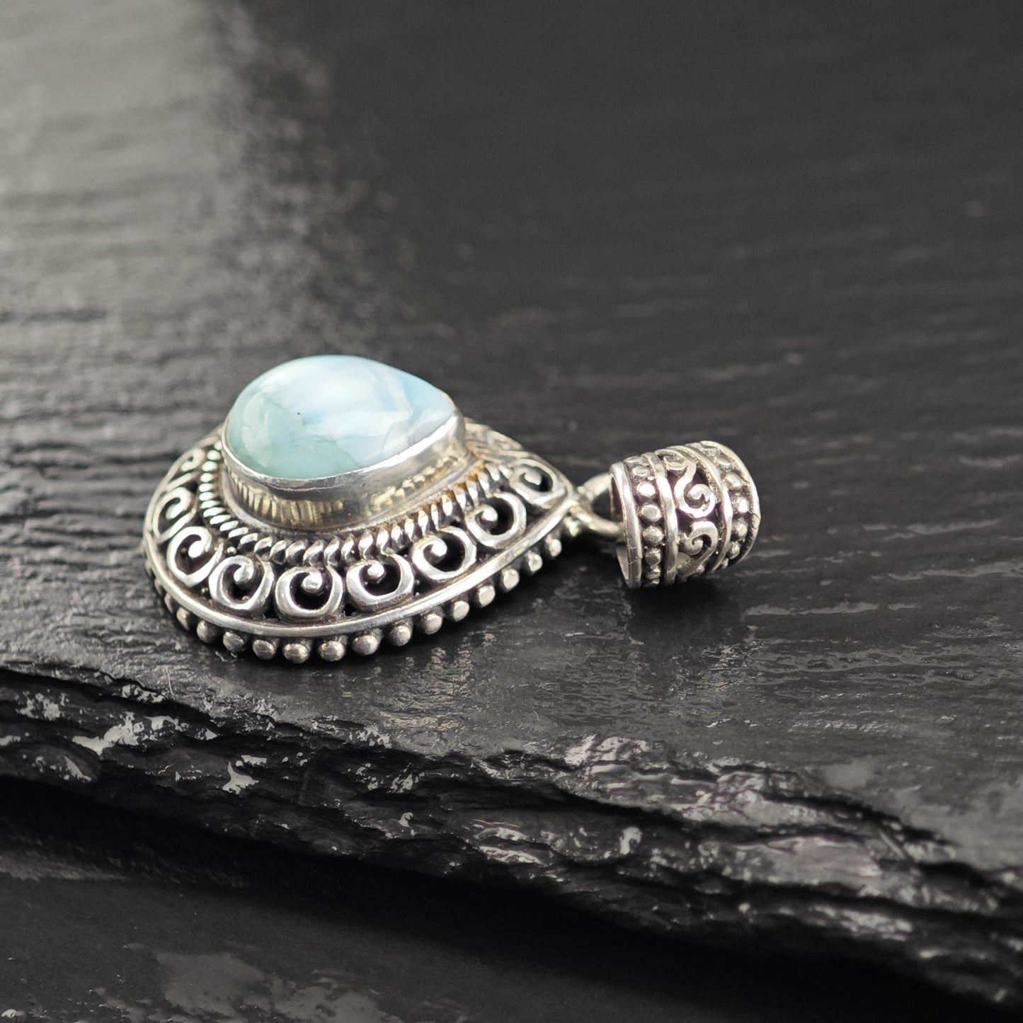 Teardrop Larimar Sterling Silver Pendant P3052