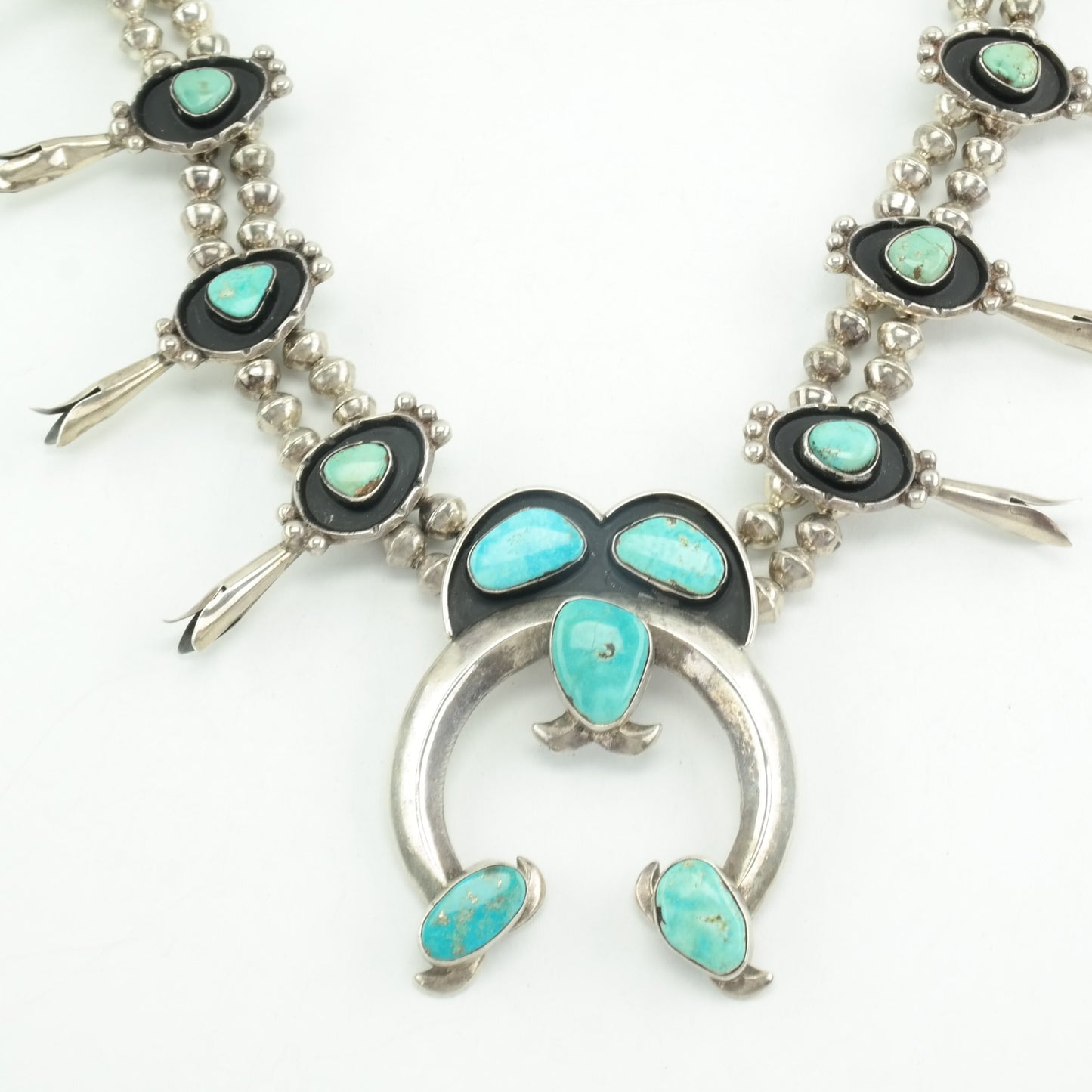 Squash Blossom Sterling Silver Turquoise Shadowbox Necklace