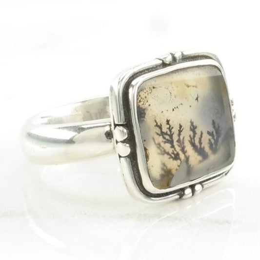 Vintage Sterling Silver Ring Dendritic Agate Size 6 1/4