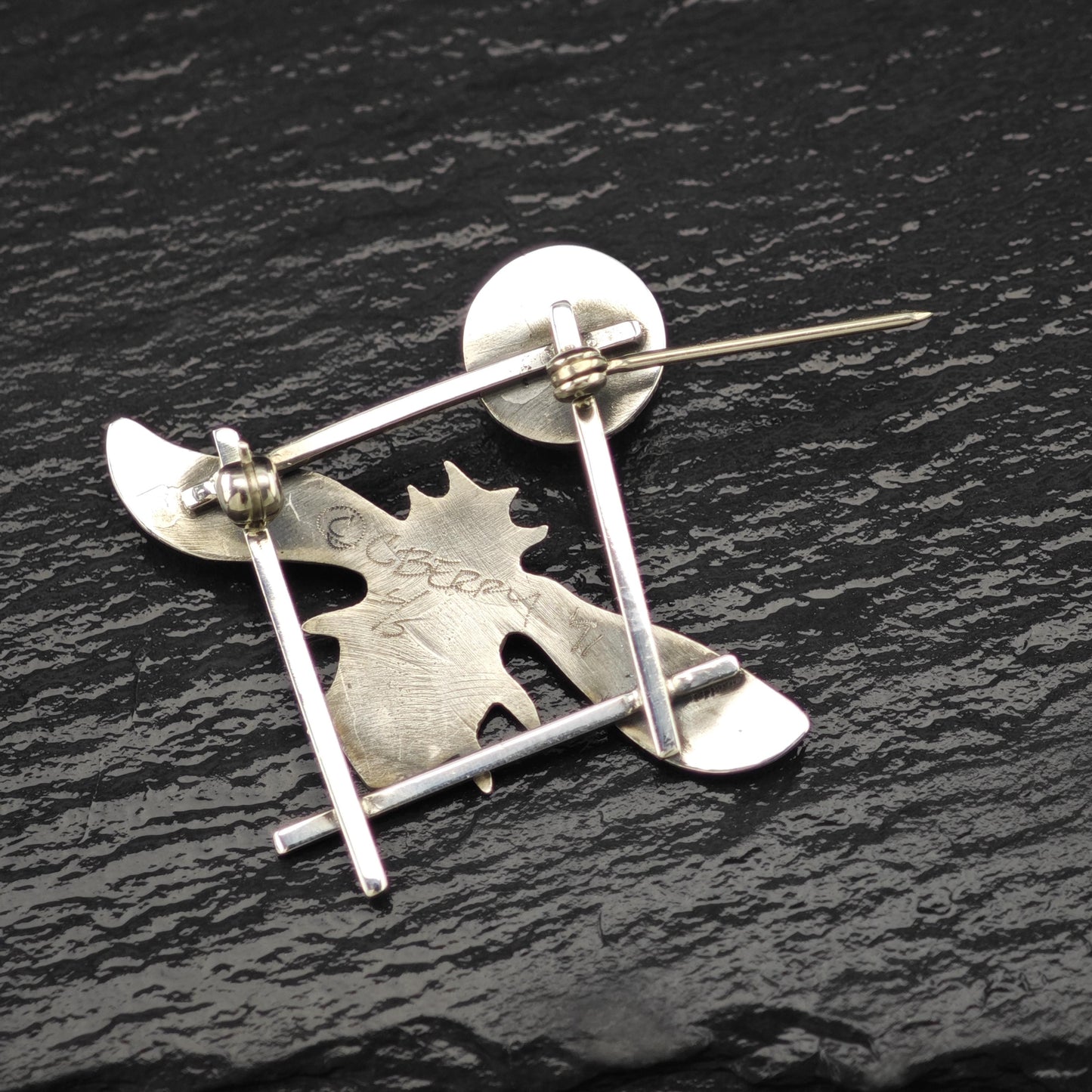 Vintage Studio, Artist Sterling Silver Brooch Insect White Quartz