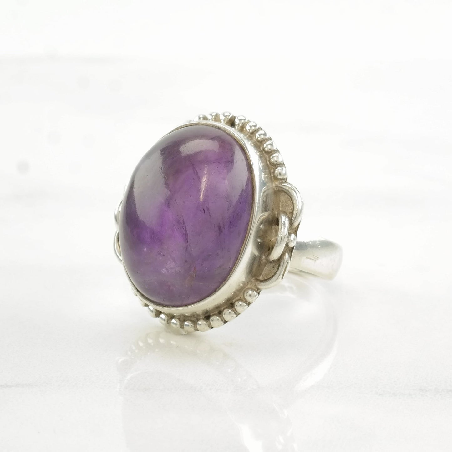 Sterling Silver Ring Amethyst Chain Link Accent Size 8 3/4