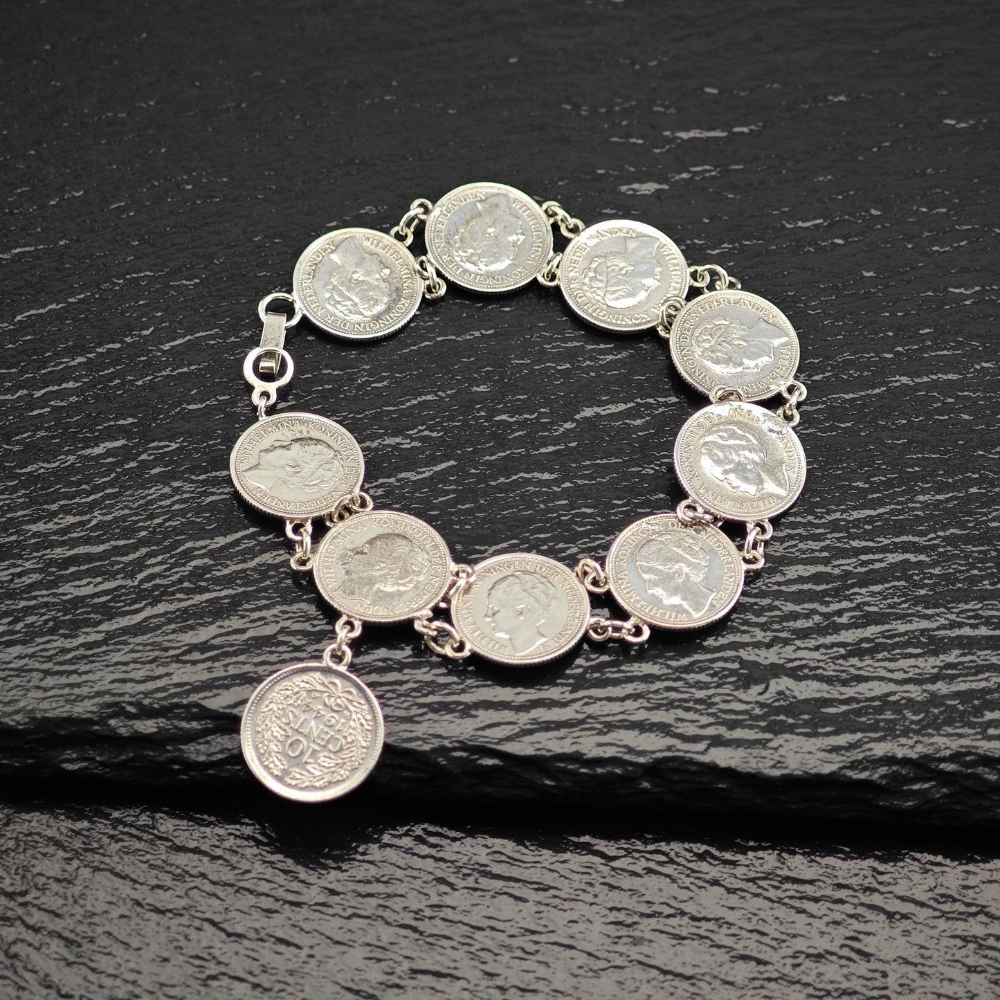Vintage Silver Dime Bracelet - Canada Pre 1944 Coin Jewelry