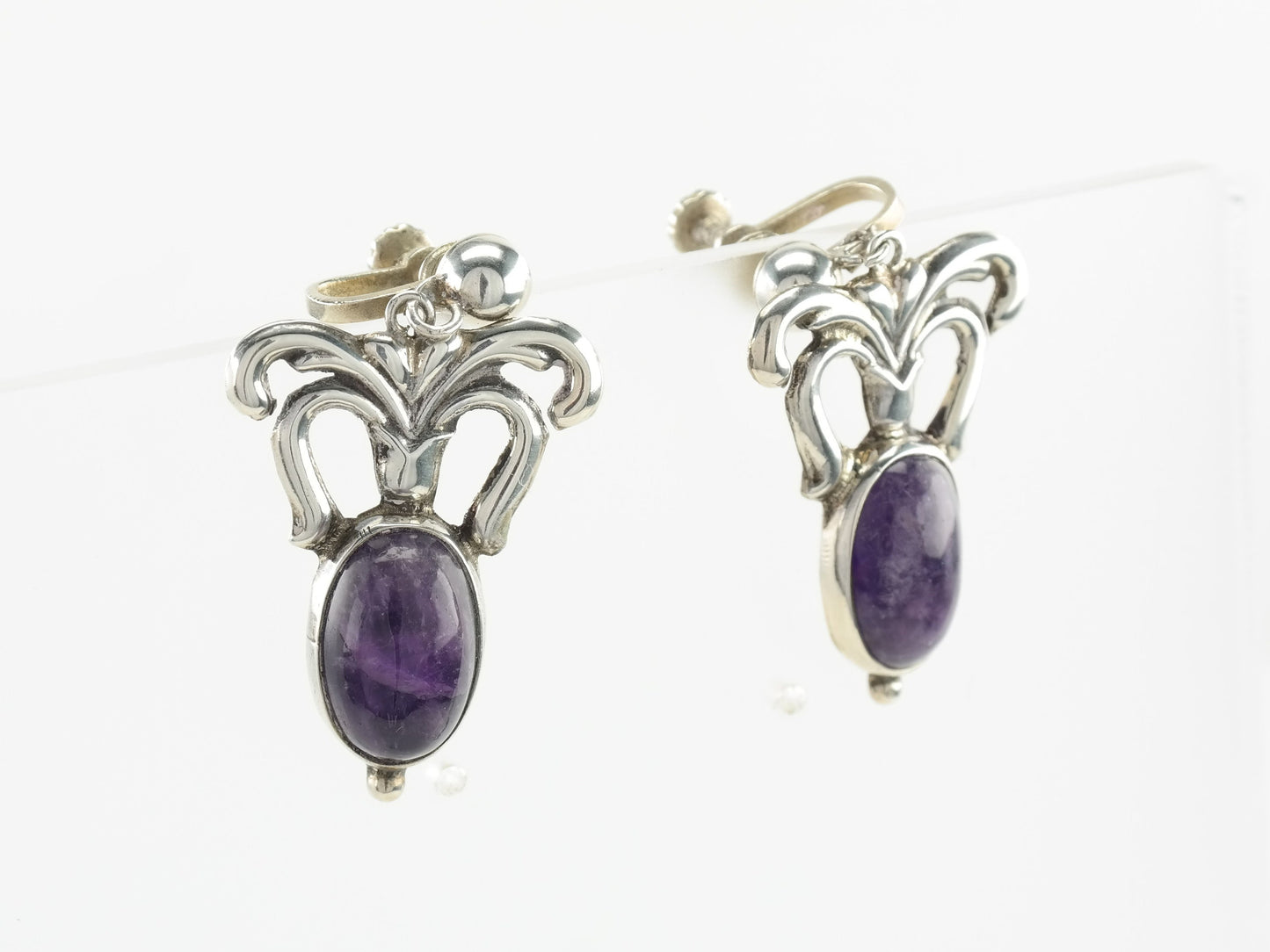 Sterling Silver Amethyst Earrings Screw Back