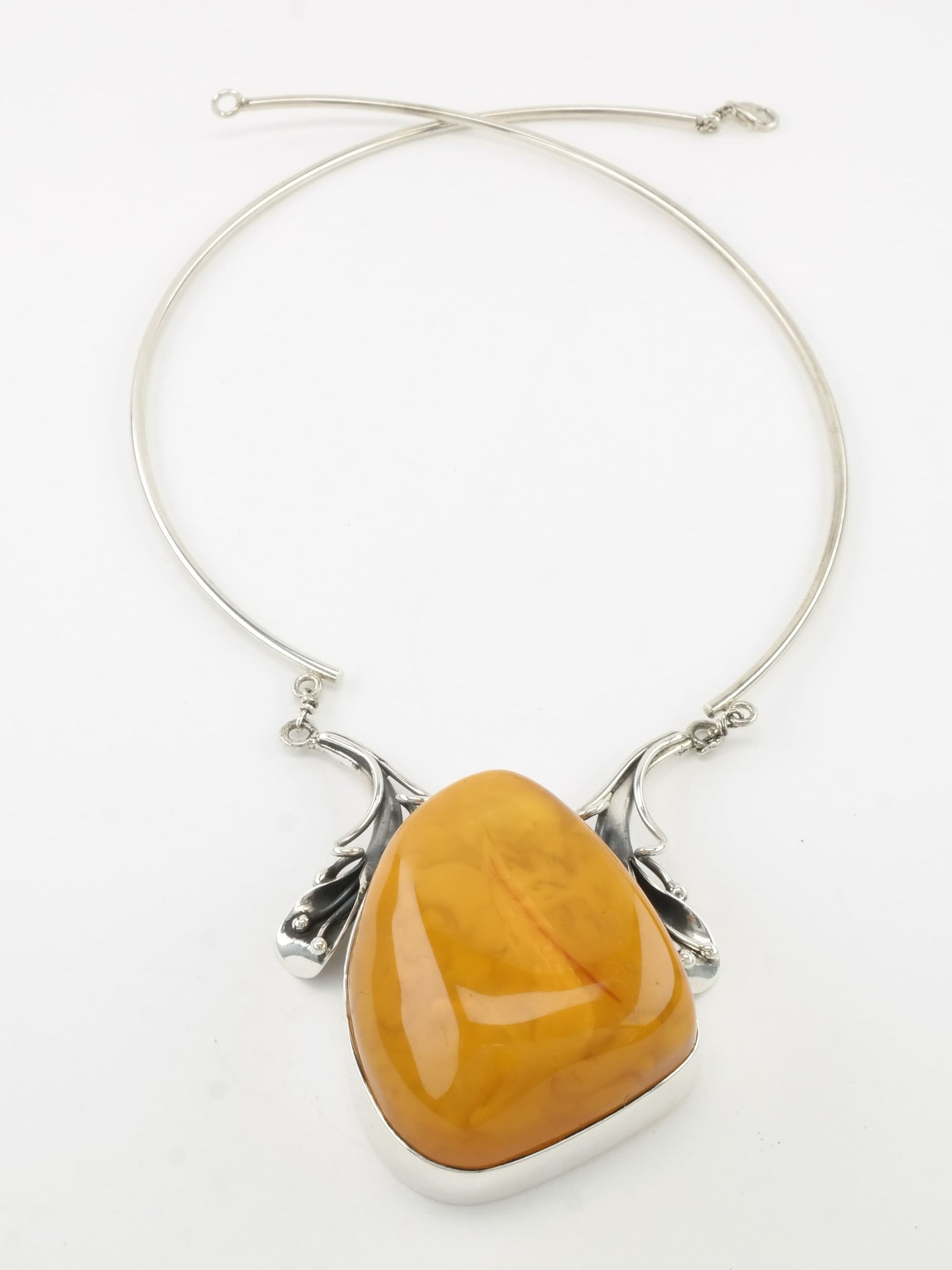 Vintage Modernist Sterling Silver Yellow Orange Stone Floral Necklace