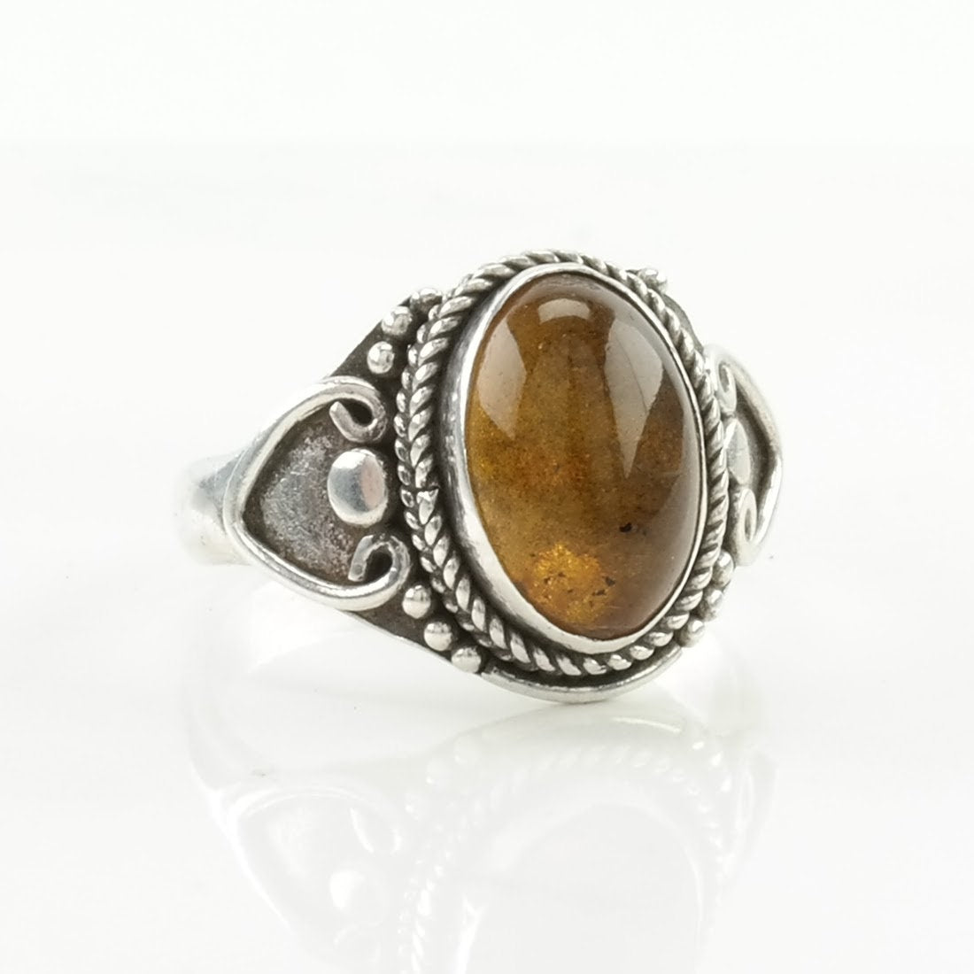 Sterling Silver Ring Amber Orange Size 7 1/2