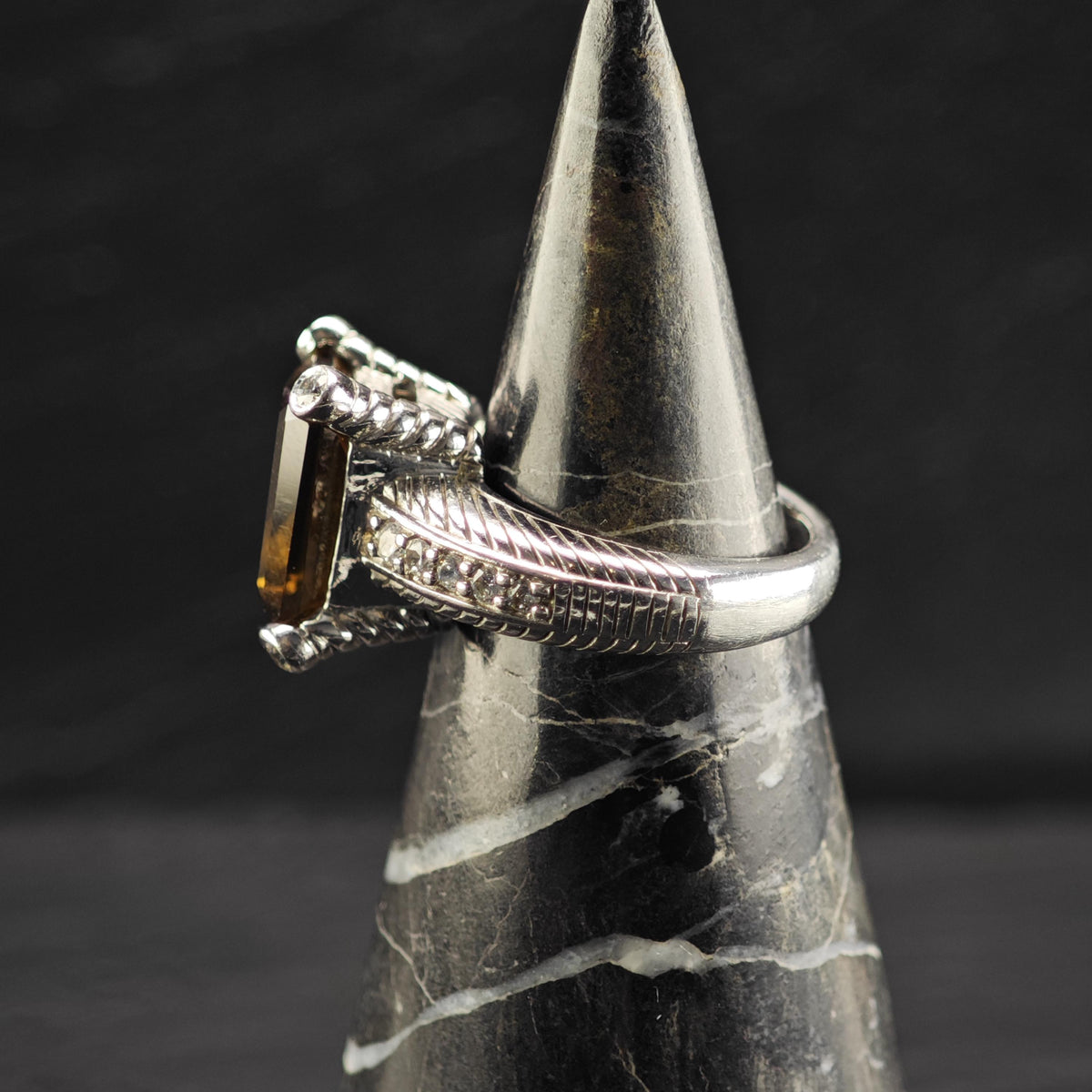Vintage Judith Ripka Smoky Quartz CZ Sterling Silver Ring Sz 6 R6832