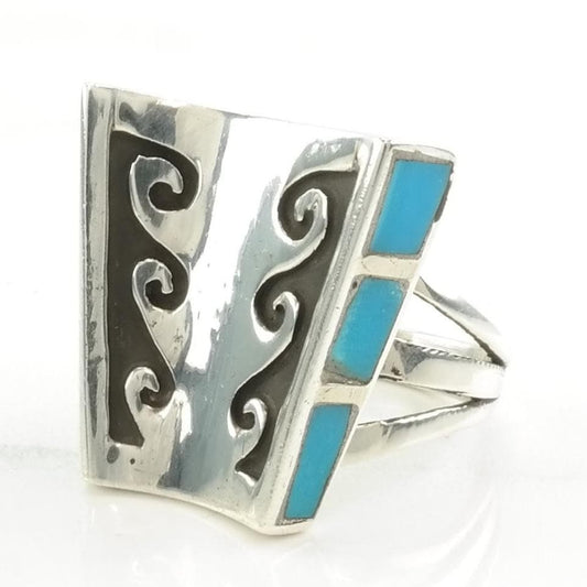 Vintage Native American Silver Ring Turquoise Overlay Sterling Blue Size 6 1/2