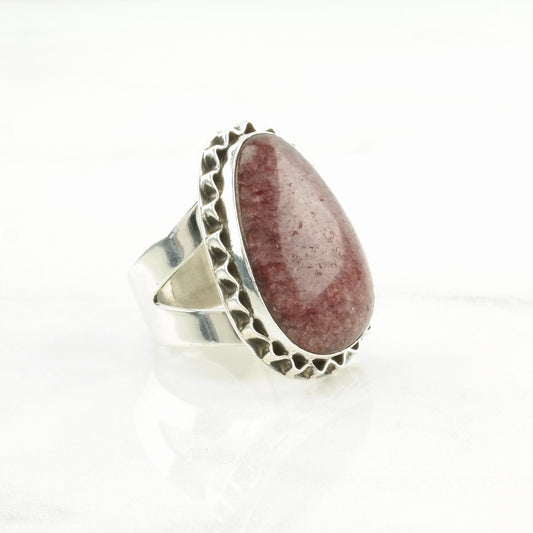 DTR Silver Ring Strawberry Quartz Large Sterling Pink Size 8 1/4