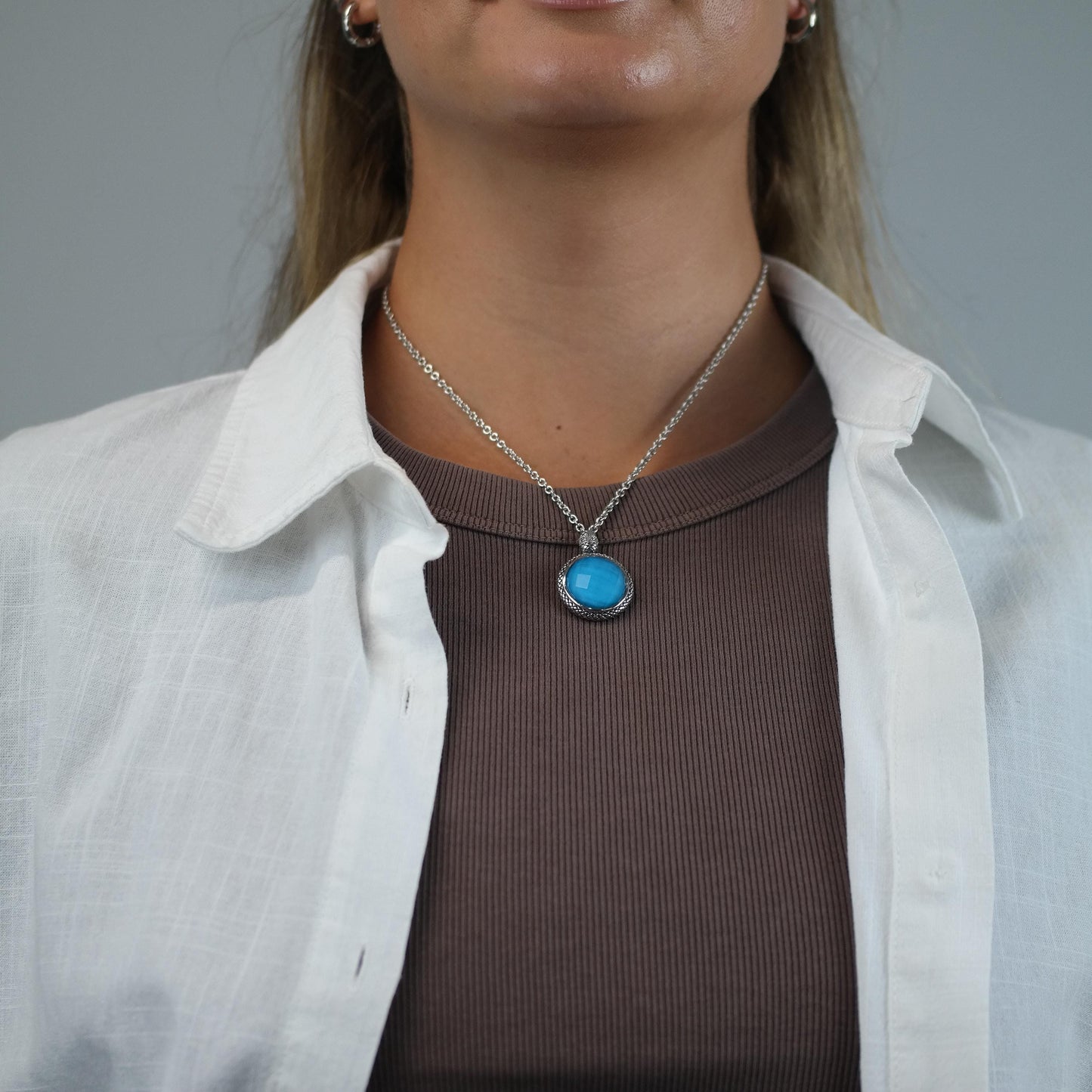 Andrea Candela Blue Doublet Pendant, Diamond Accent Sterling Silver Necklace N2734