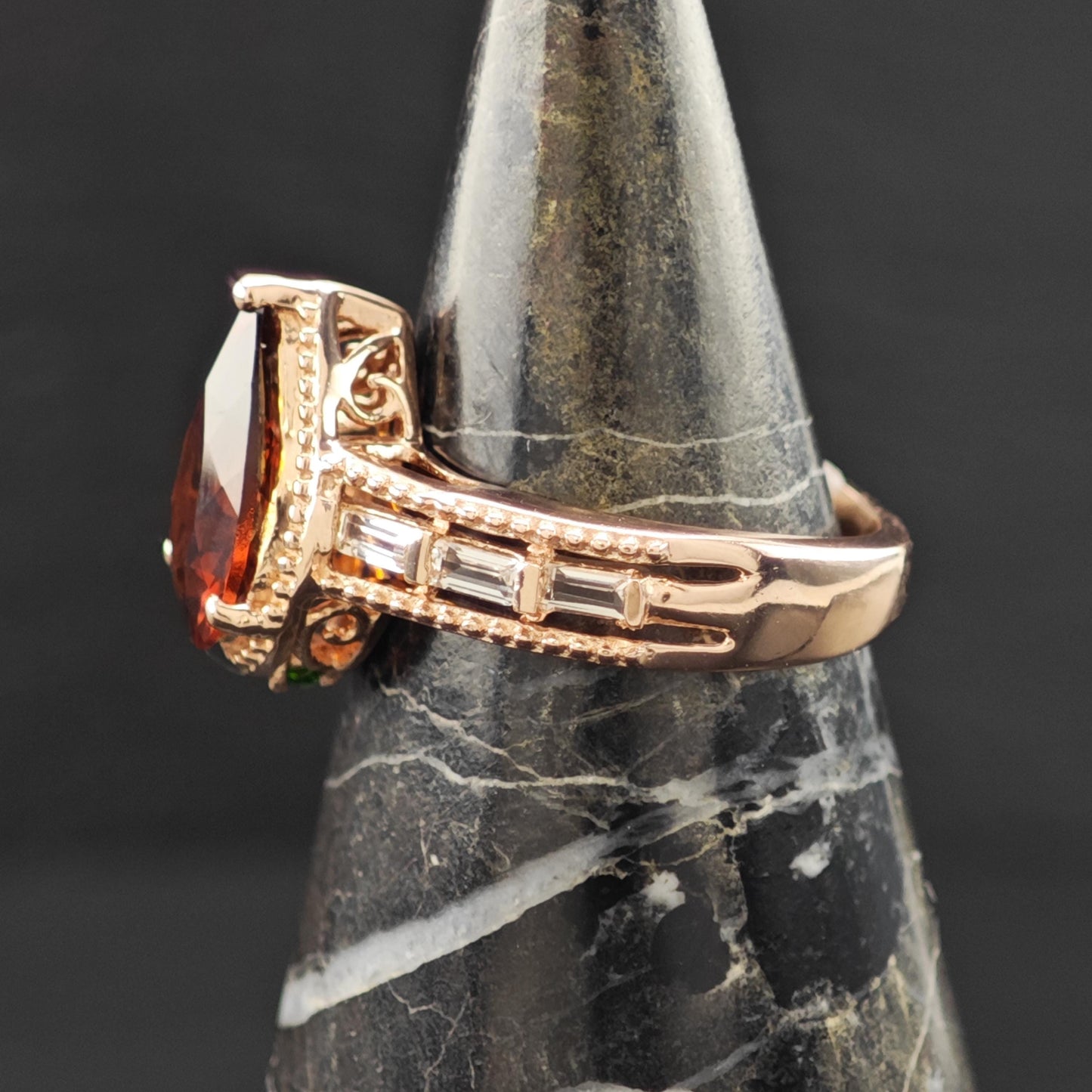 Natural Garnet Teardrop 14K Rose Gold Plated Ring Sterling Silver Sz 6 R6168
