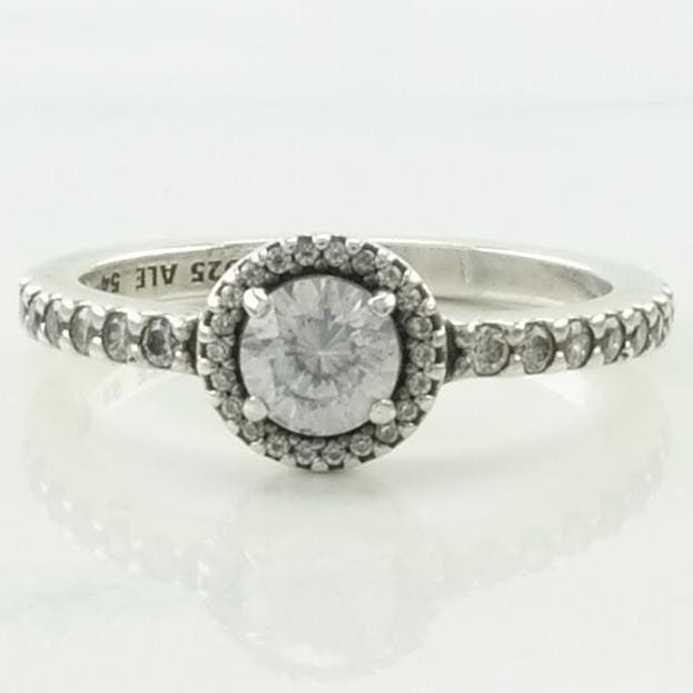 Pandora Silver Ring CZ Halo Sterling Sz6 3/4 R5328
