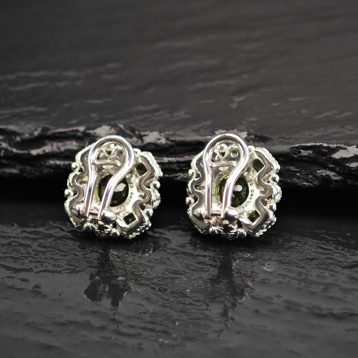 Vintage Judith Ripka Peridot Green CZ Stud Sterling Silver Earrings ER3235