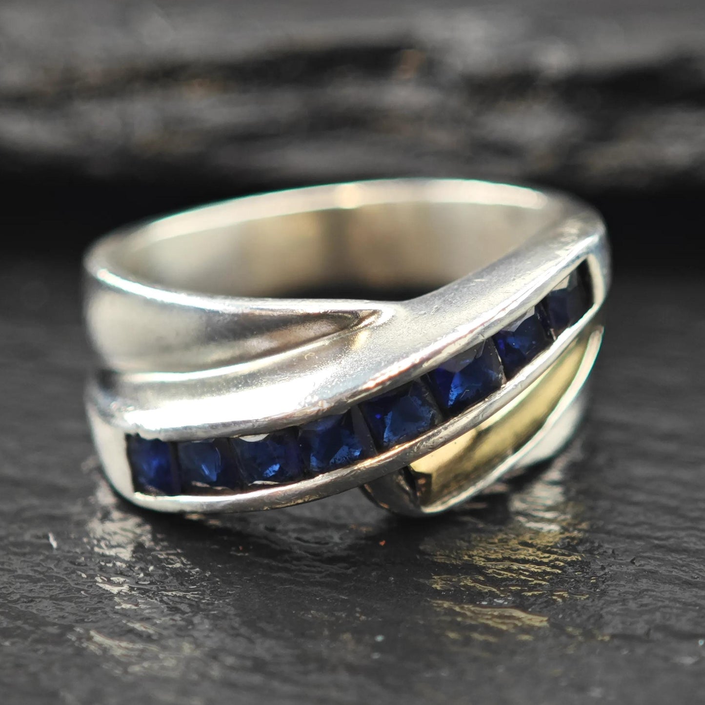 Sapphire Gold Accent Ring Sterling Silver Sz 6 1/4