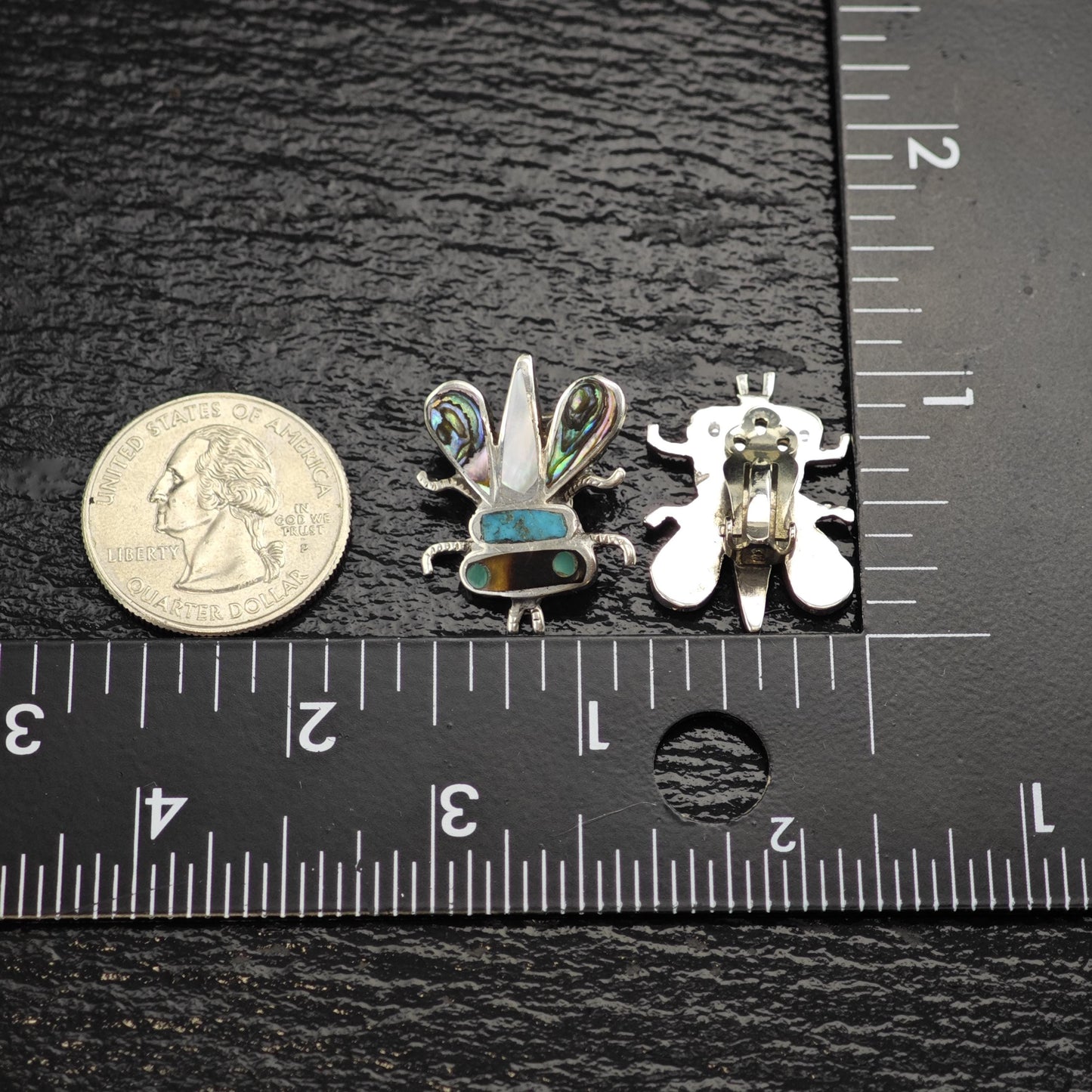 Vintage SW Inlay Bee Clip On Sterling Silver Earrings ER3106