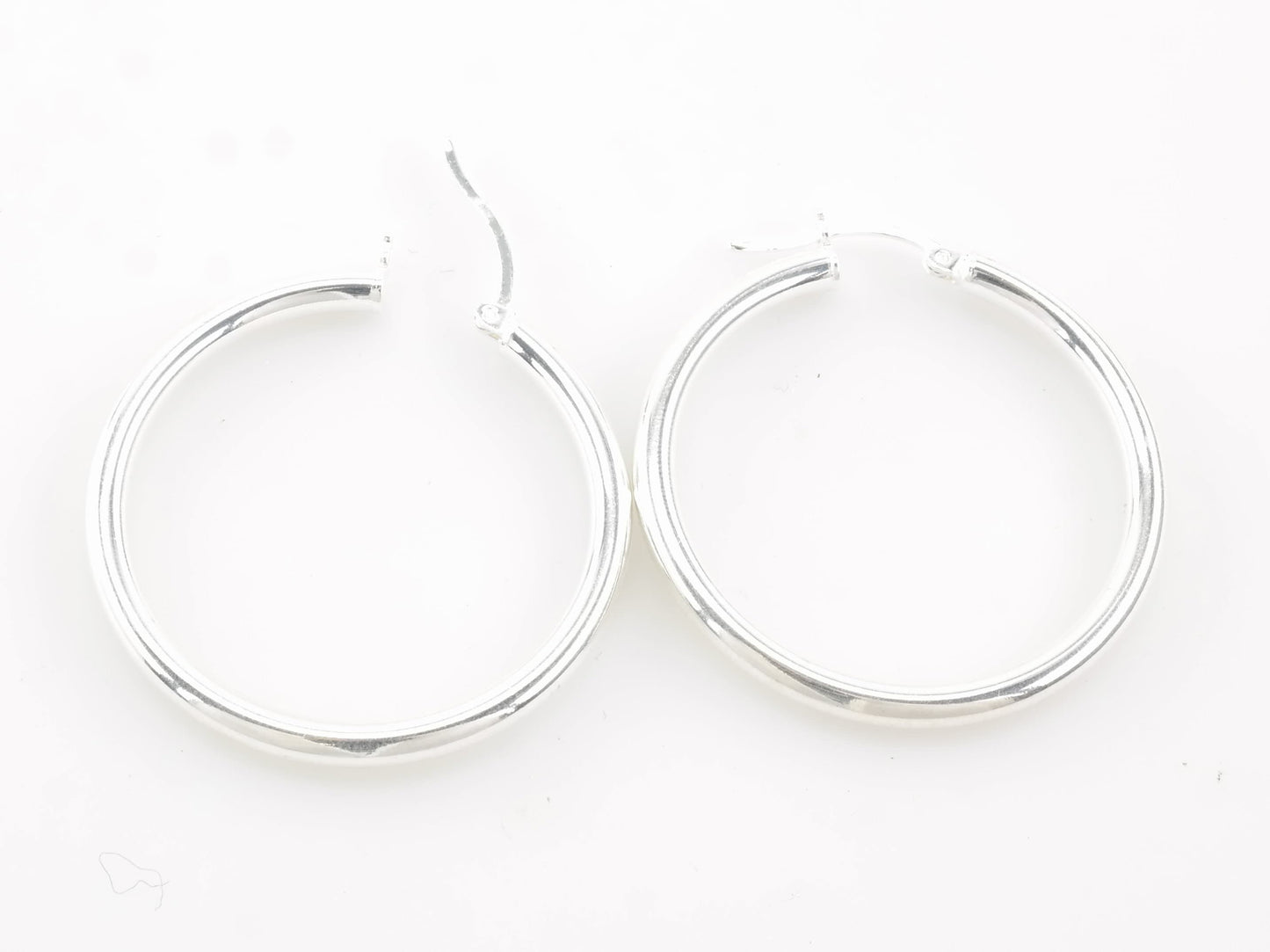 Sterling Silver 3mm Wide Earrings Hoop 1 3/8"
