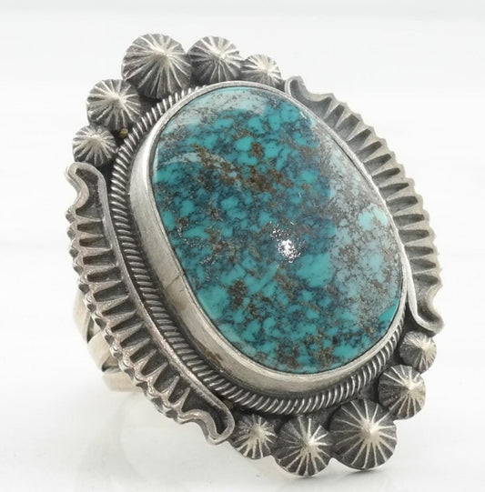 Vintage Navajo Silver Ring Turquoise Spiderweb Sterling Blue Size 8 3/4