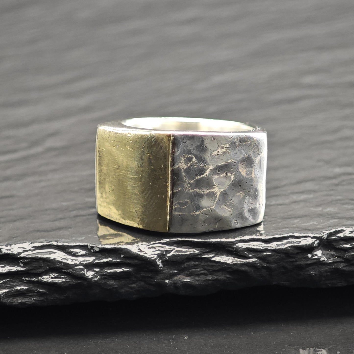 Hammered Gold Accent Sterling Silver Ring Sz 5 1/4 R6698