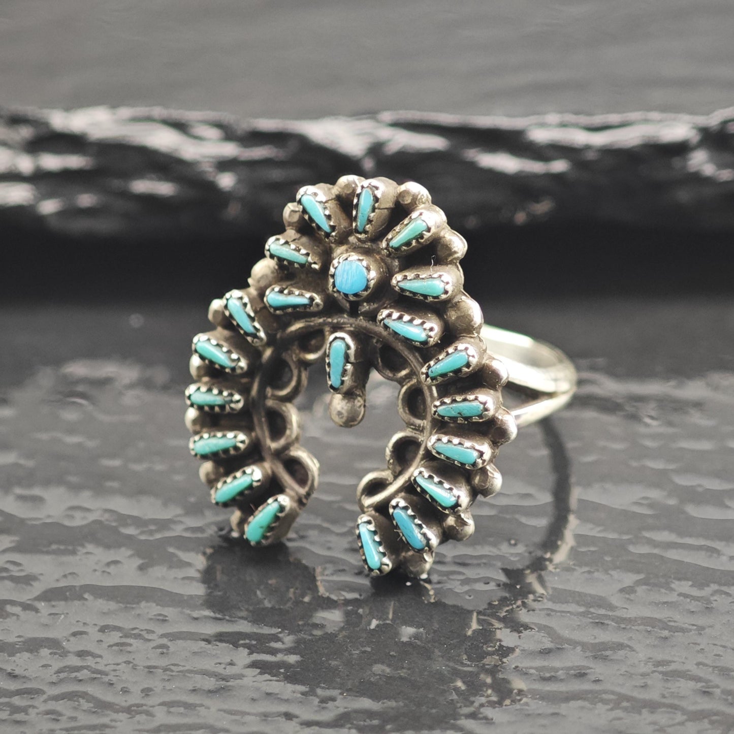 Vintage Zuni Needle Point Turquoise Naja Sterling Silver Ring Sz 6 R6667