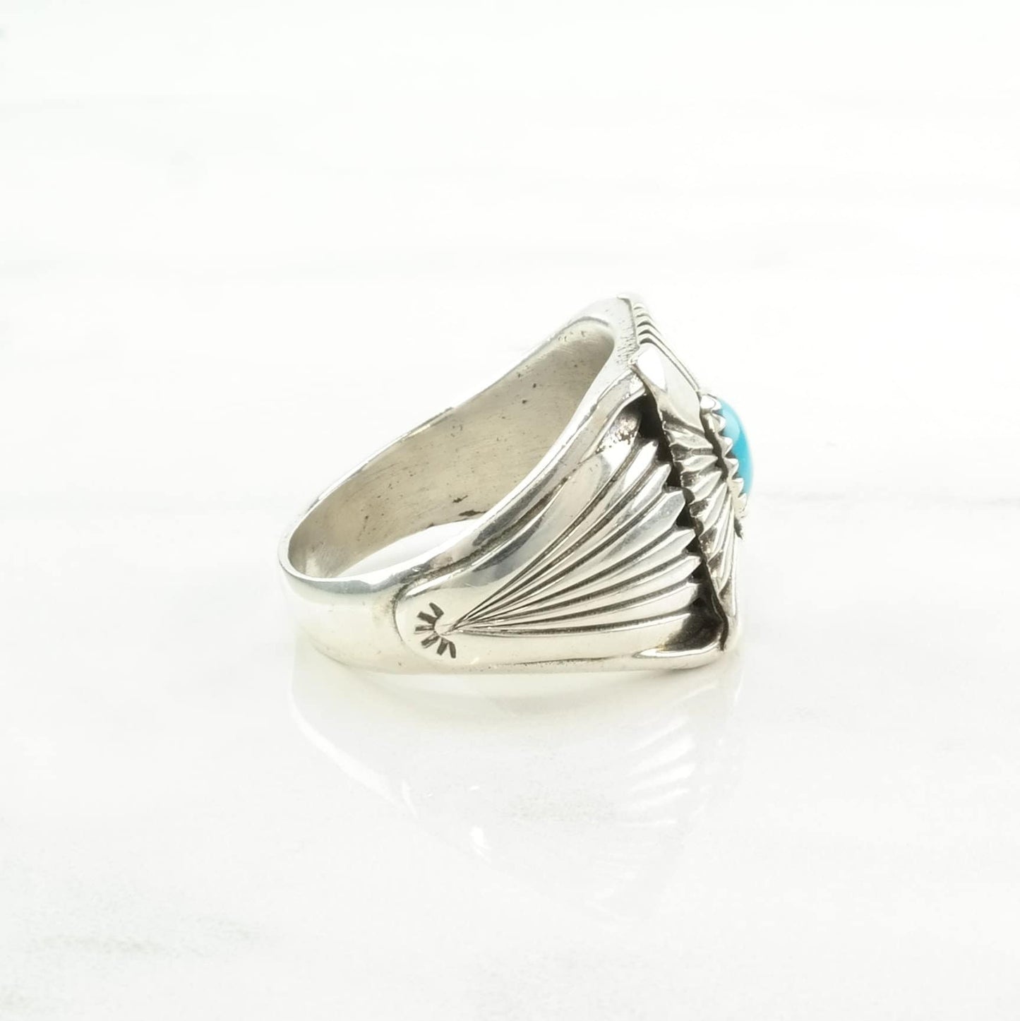 Native American Silver Ring Turquoise Stamped, Shield Sterling Blue Size 11 1/