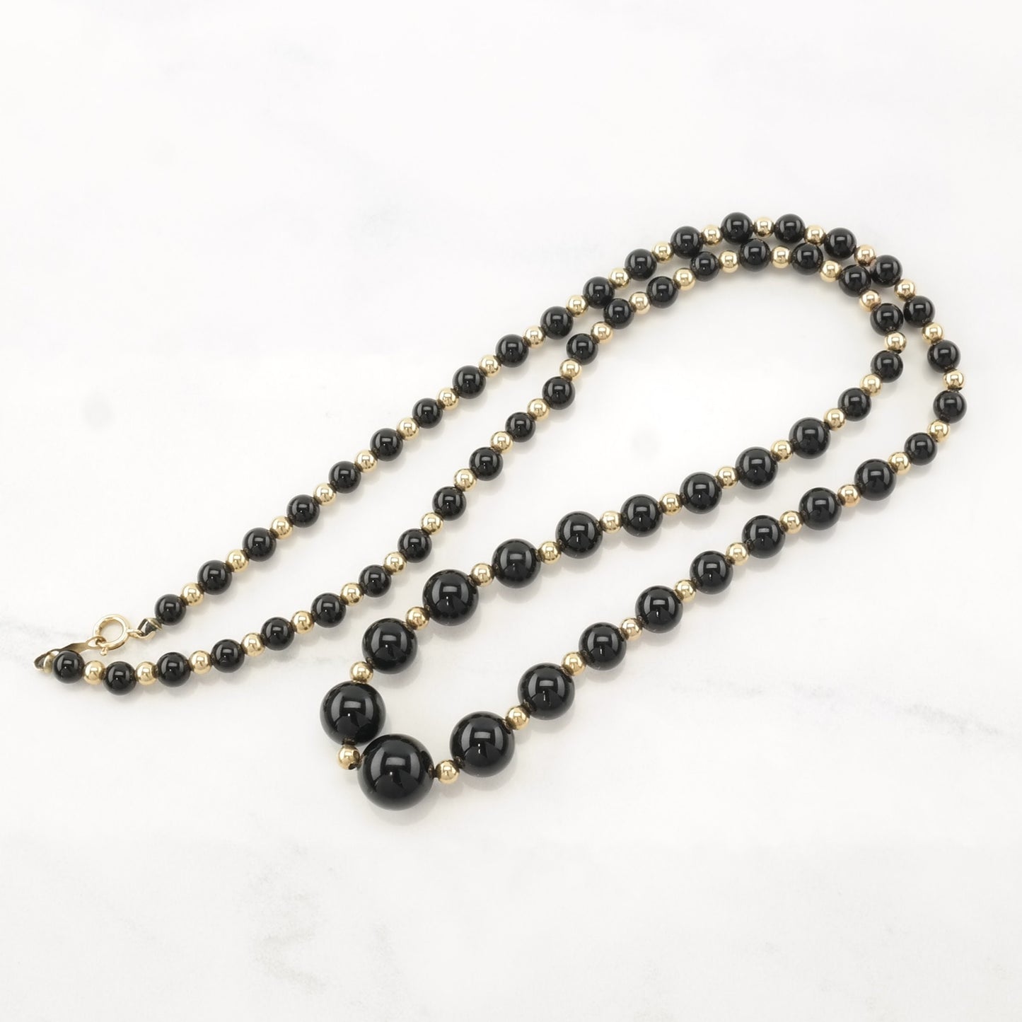 14k Gold Spacers Black Onyx Graduated Beads, Beaded Necklace