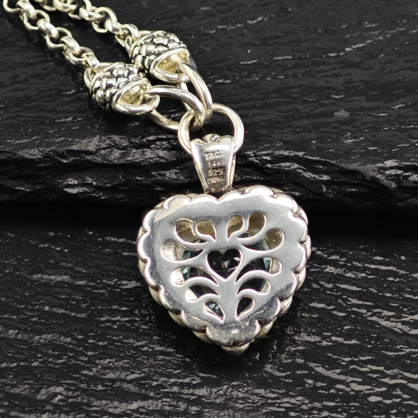 Designer Topaz 14K Gold Accent, Heart Sterling Silver Necklace N2731