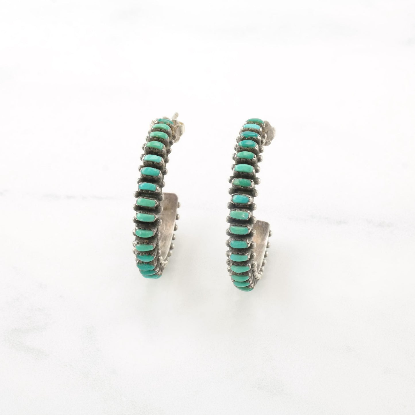 Choice of Vintage Native American Turquoise Cluster & Inlay Sterling Silver Hoop/Stud Earrings