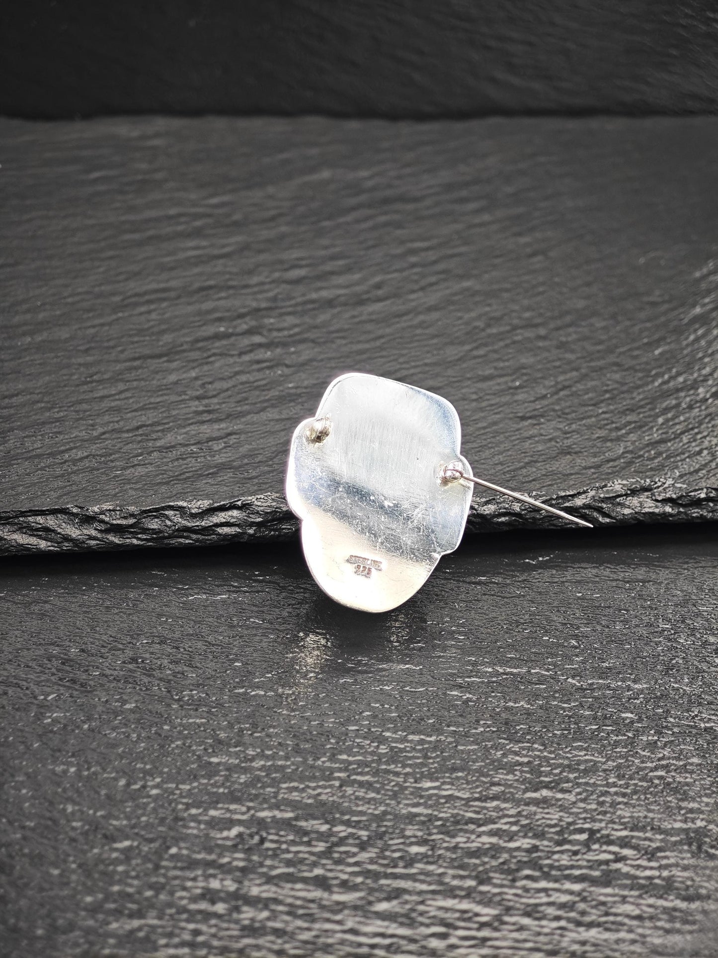 Vintage Carved Mask Brooch Sterling Silver