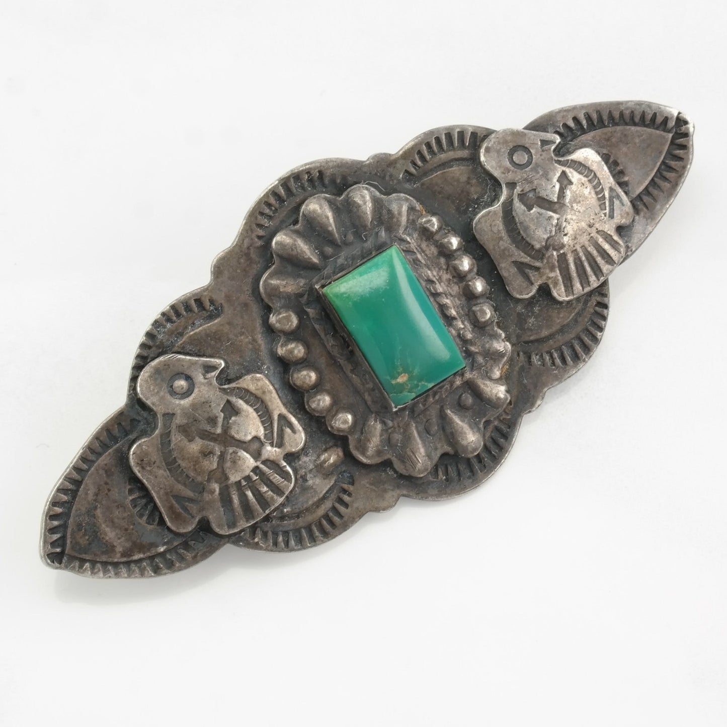 Native American Turquoise Sterling Silver Brooch Stamped, Bird