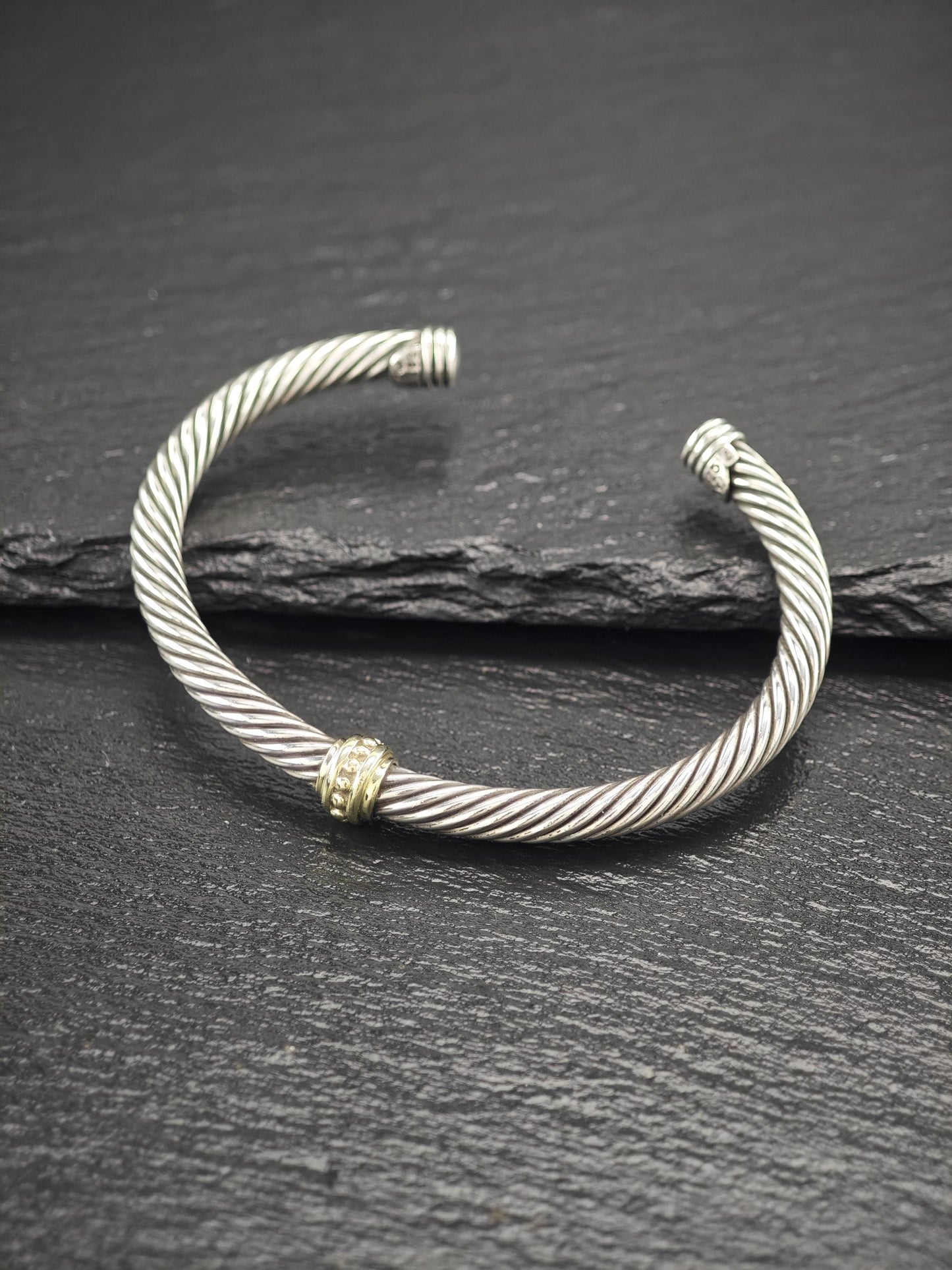 David Yurman 5mm 14K Gold, Single Station Cable Bracelet Sterling Silver