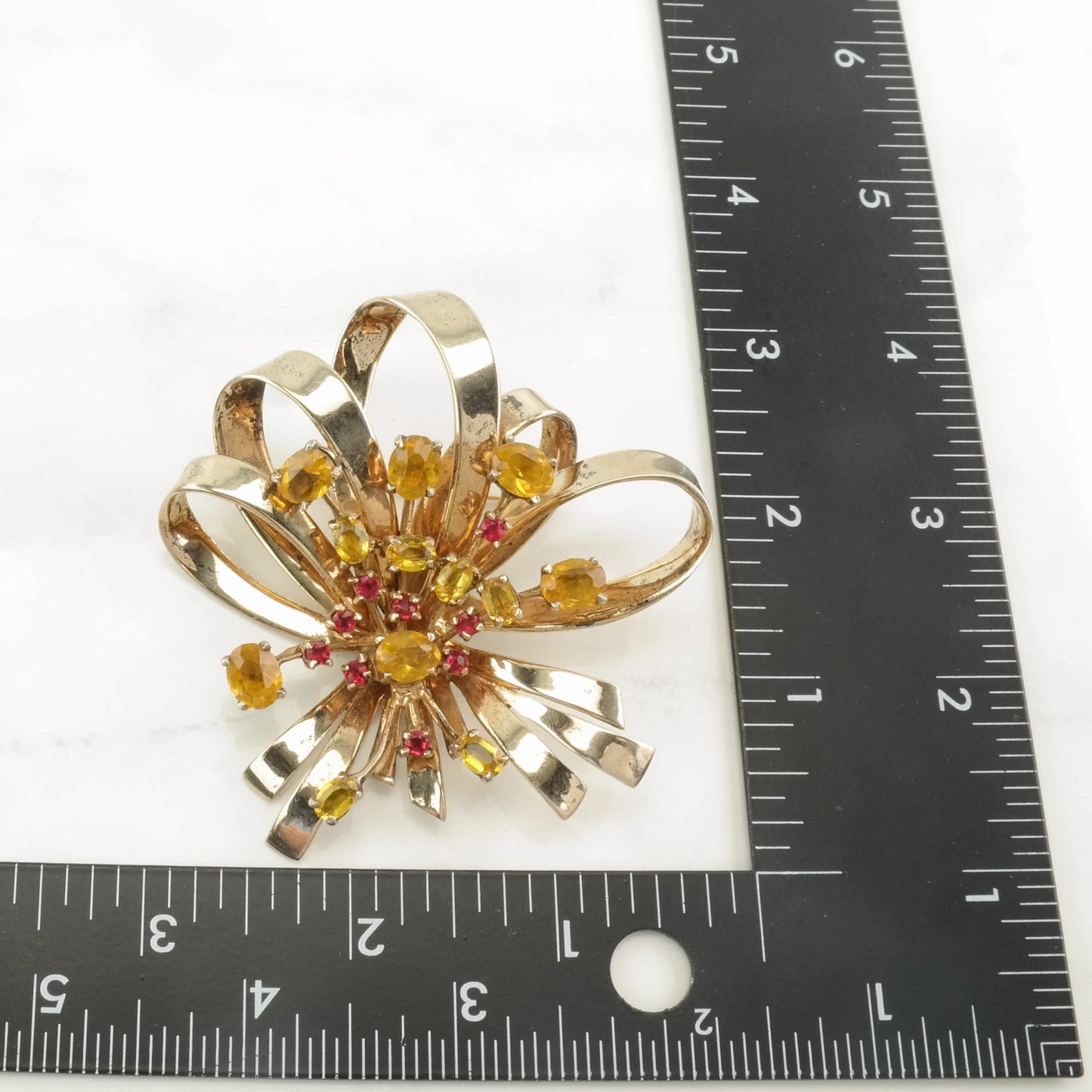 Ciner Sterling Silver Brooch Floral Yellow Retro