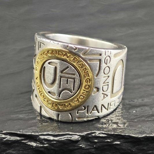 Pianegonda Gold Accent Stamped Design Sterling Silver Ring Sz 6 1/2 R6641