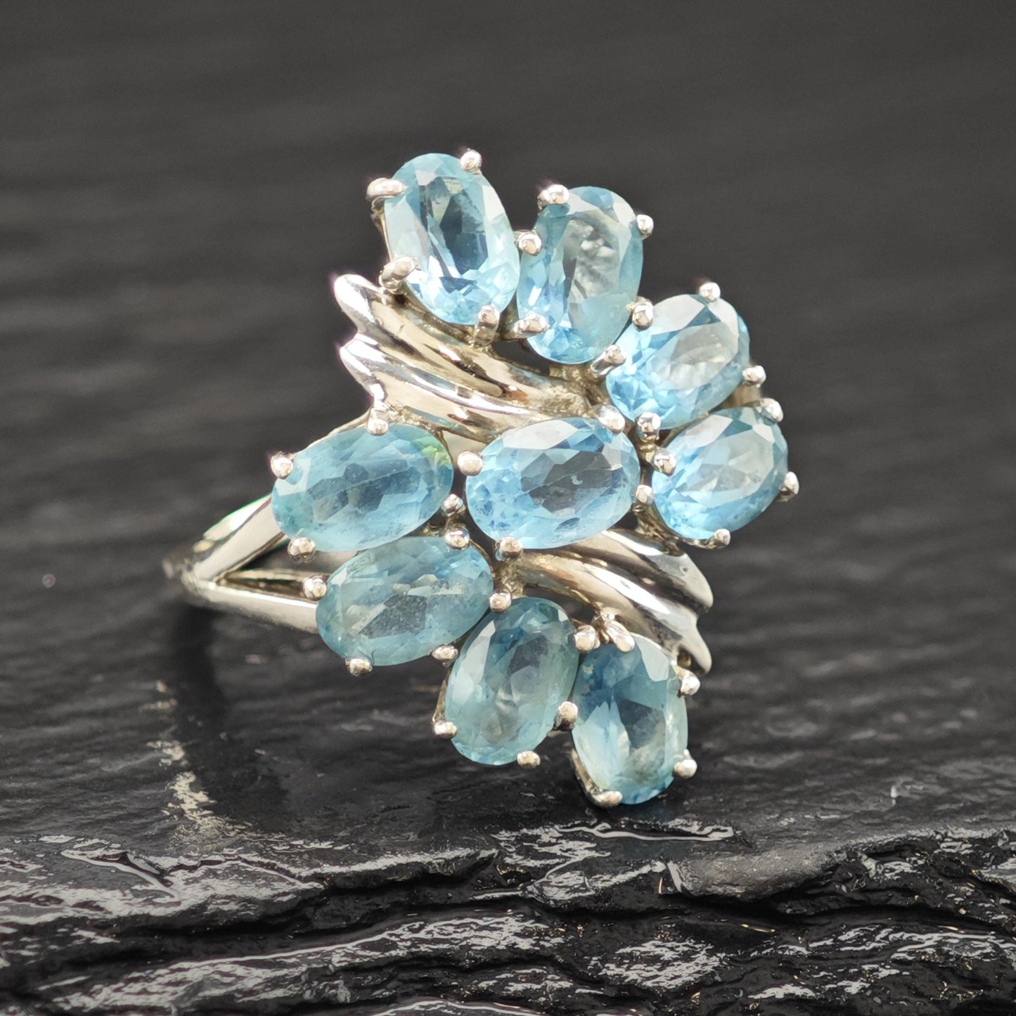 Sterling Silver Ring Floral Topaz Stone Size 7 R6199