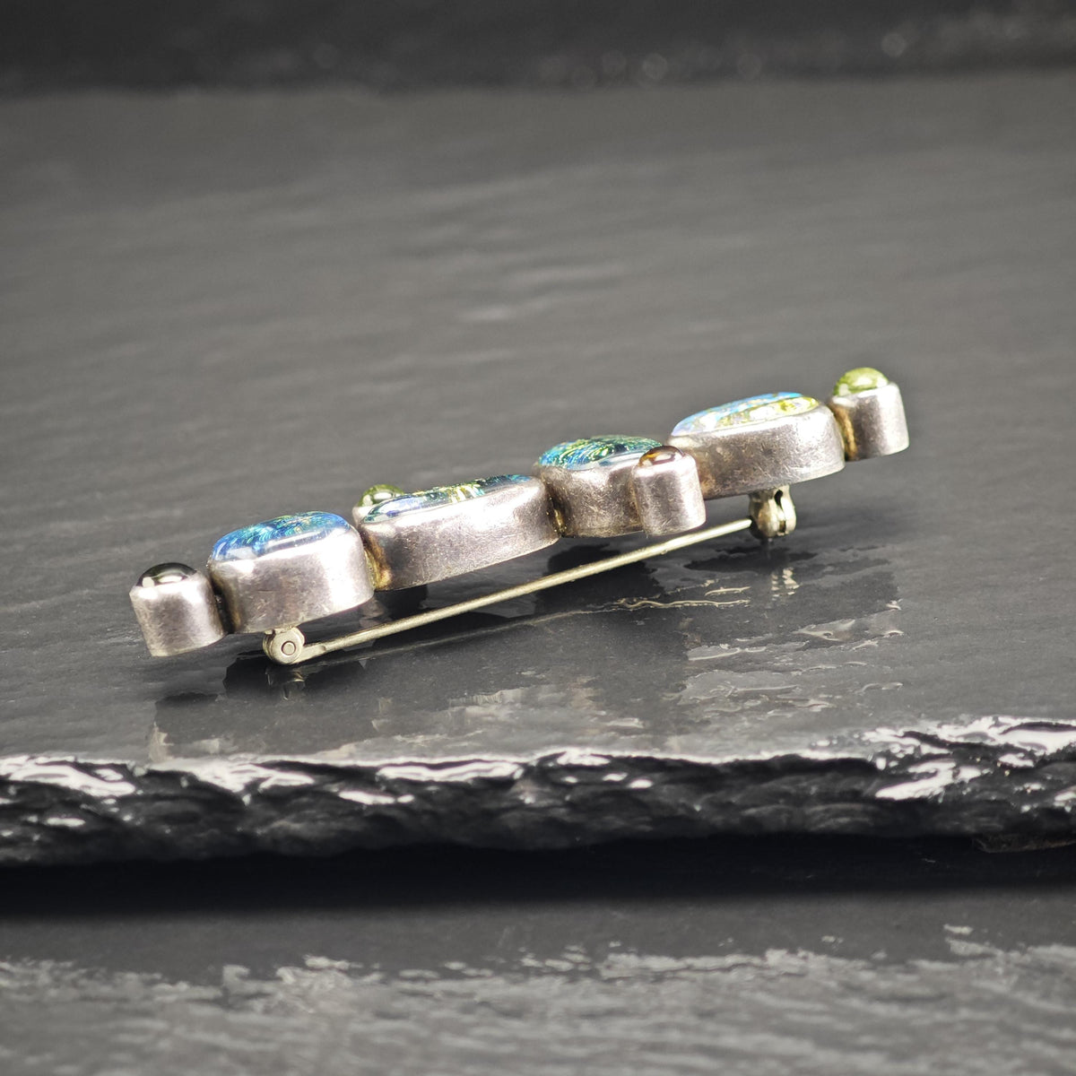 Artisan Dichroic Glass Multicolor Sterling Silver Brooch B2258