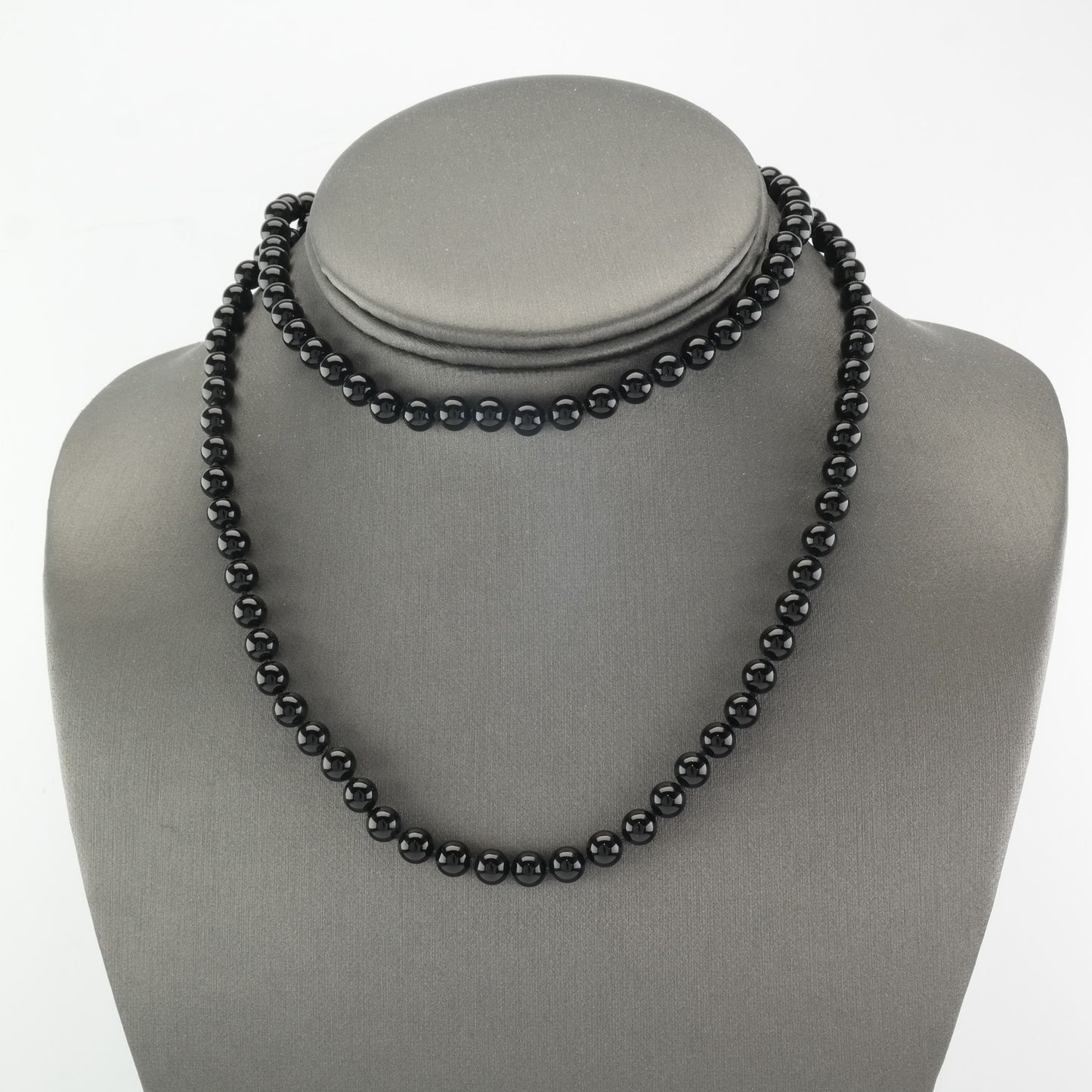 Black Onyx, 6 mm Bead, 14K Gold Clasp Necklace