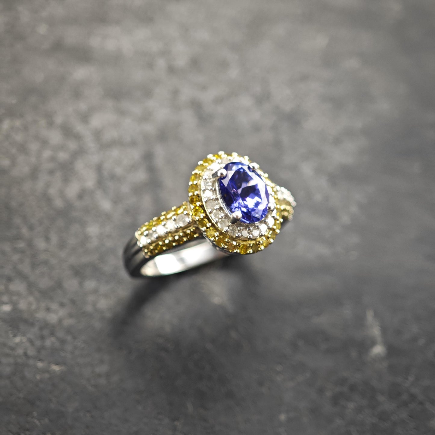 Tanzanite & Diamond Sterling Silver Ring Sz 6 R6599