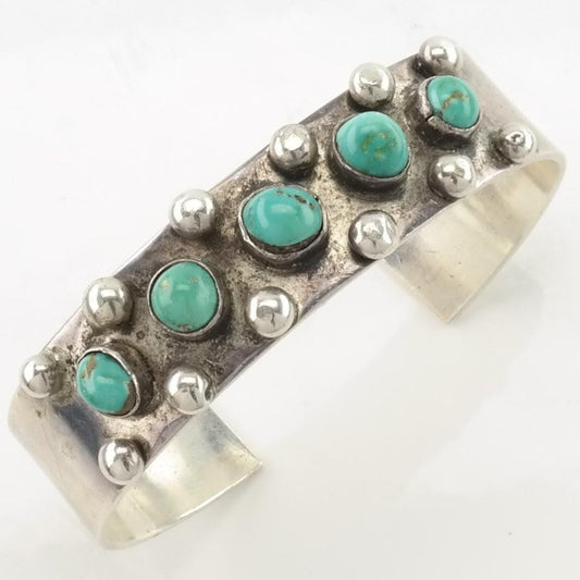 Vintage Southwest Sterling Silver Cuff Bracelet Blue Turquoise 5 Stone