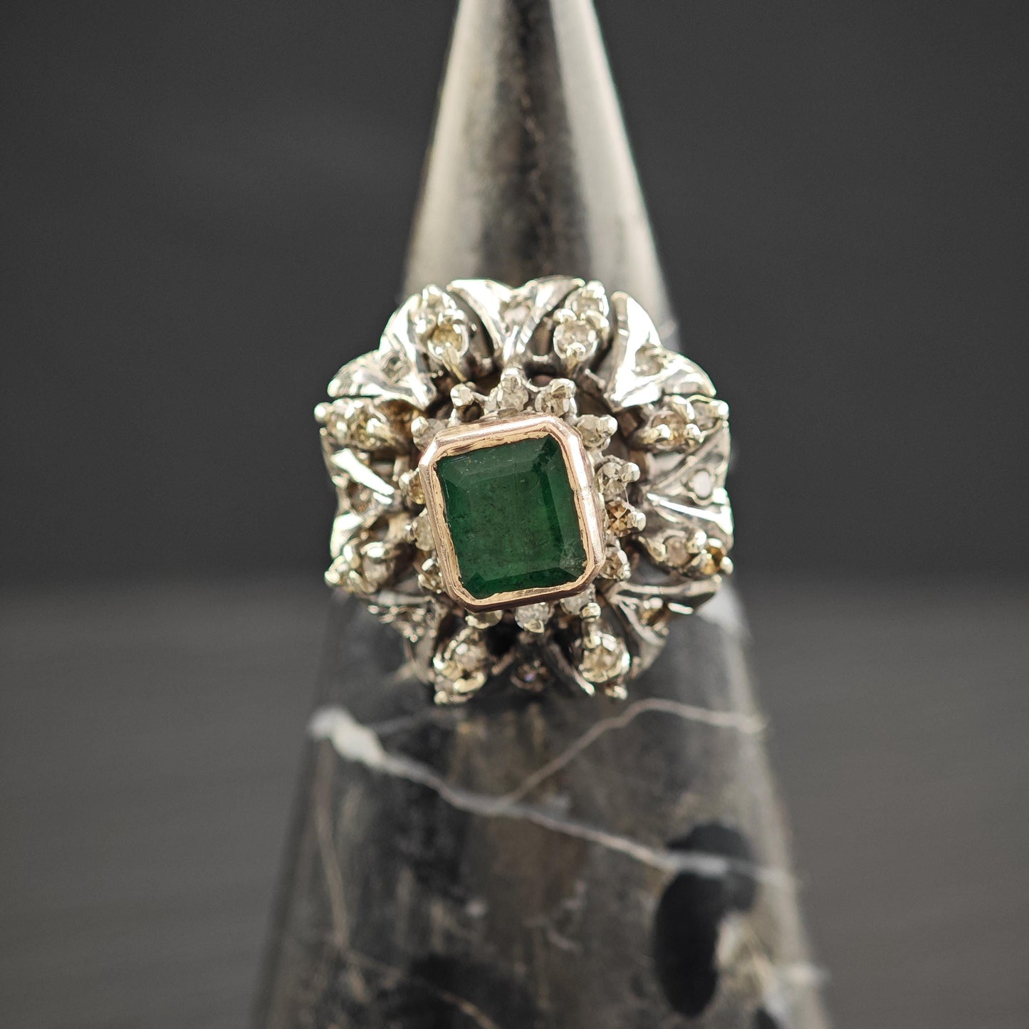 1ct Emerald Diamond Ring Sterling Silver Gold Bezel