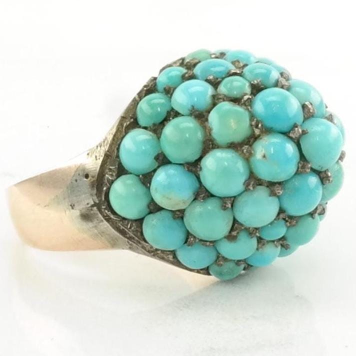 Low Karat Gold Ring Persian Turquoise Dome Blue Size 6 1/4