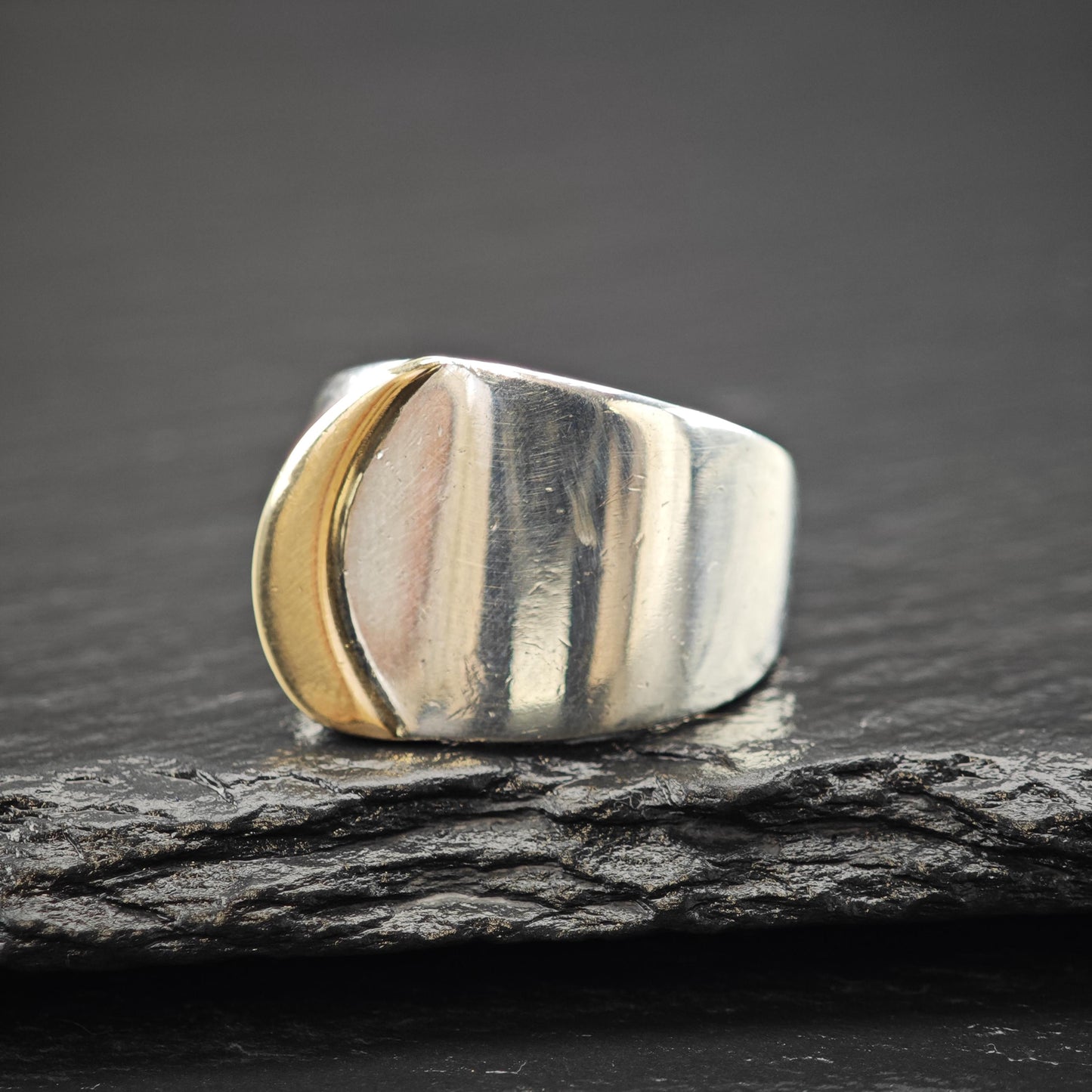 Wide Band Gold Accent Ring Sterling Silver Sz 6 1/4 R6022