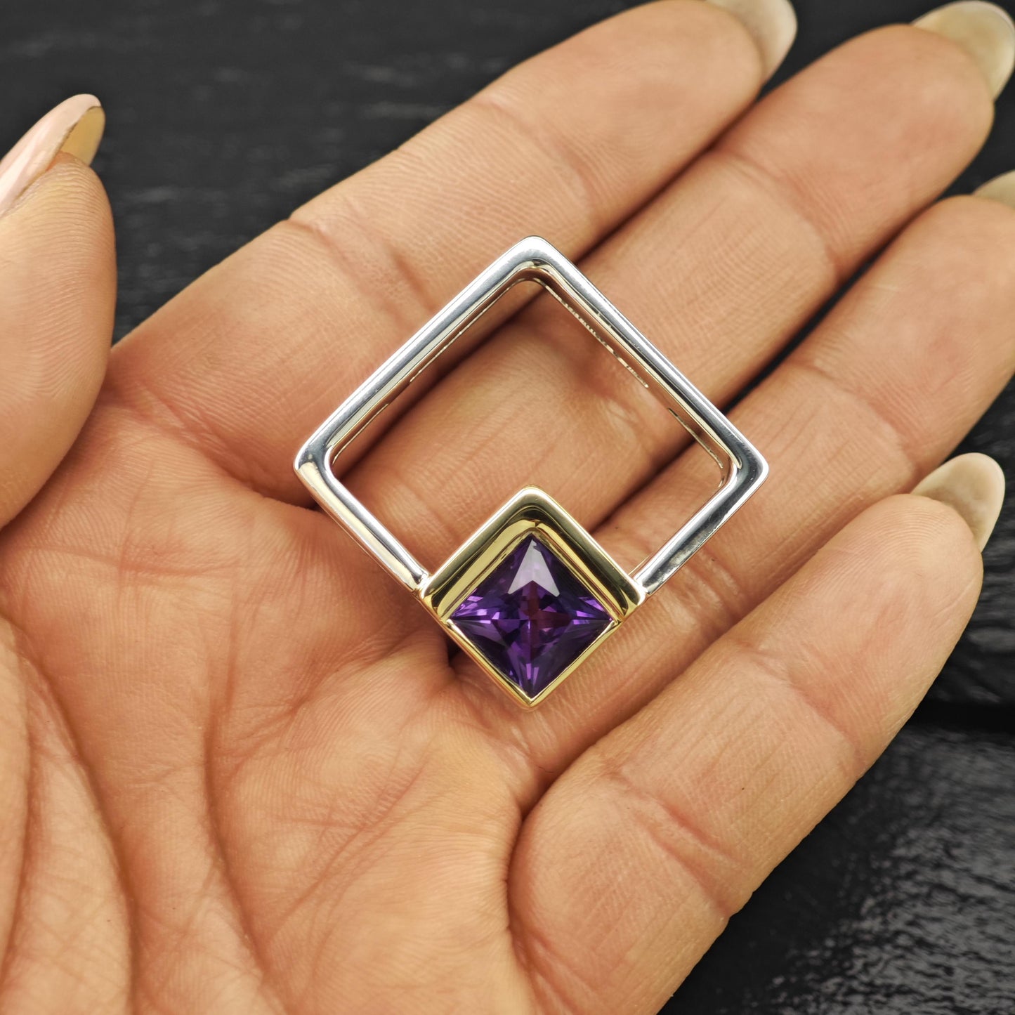 Amethyst 18K Gold Accent Abstract Pendant Sterling Silver P2795