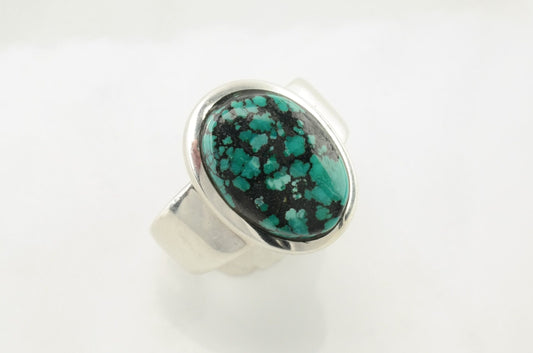 Southwest Ring Spiderweb Turquoise Sterling Silver Size 8 1/4